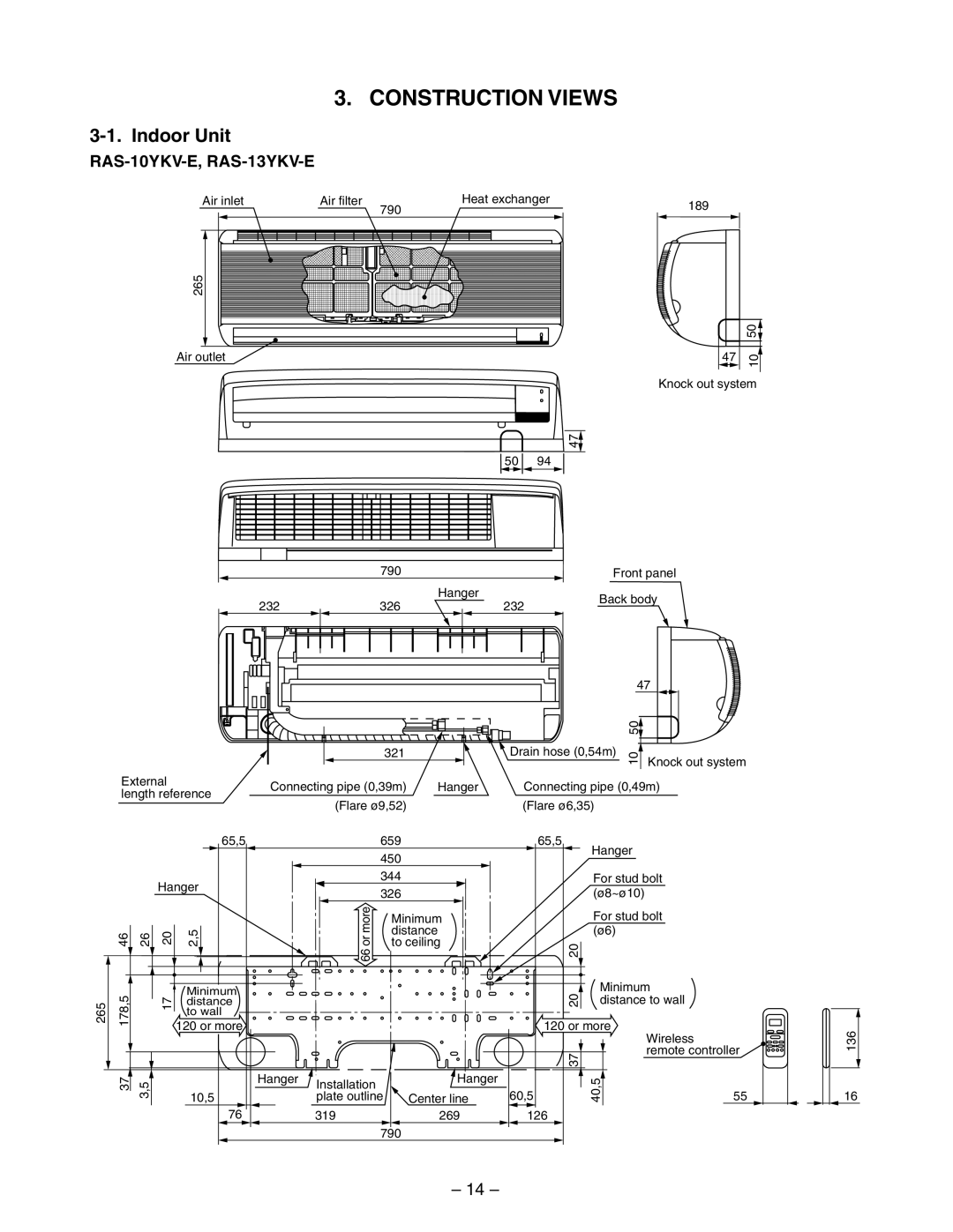 Toshiba RAS-10YAV-E, RAS-13YAV-E service manual Construction Views, Indoor Unit, RAS-10YKV-E, RAS-13YKV-E 