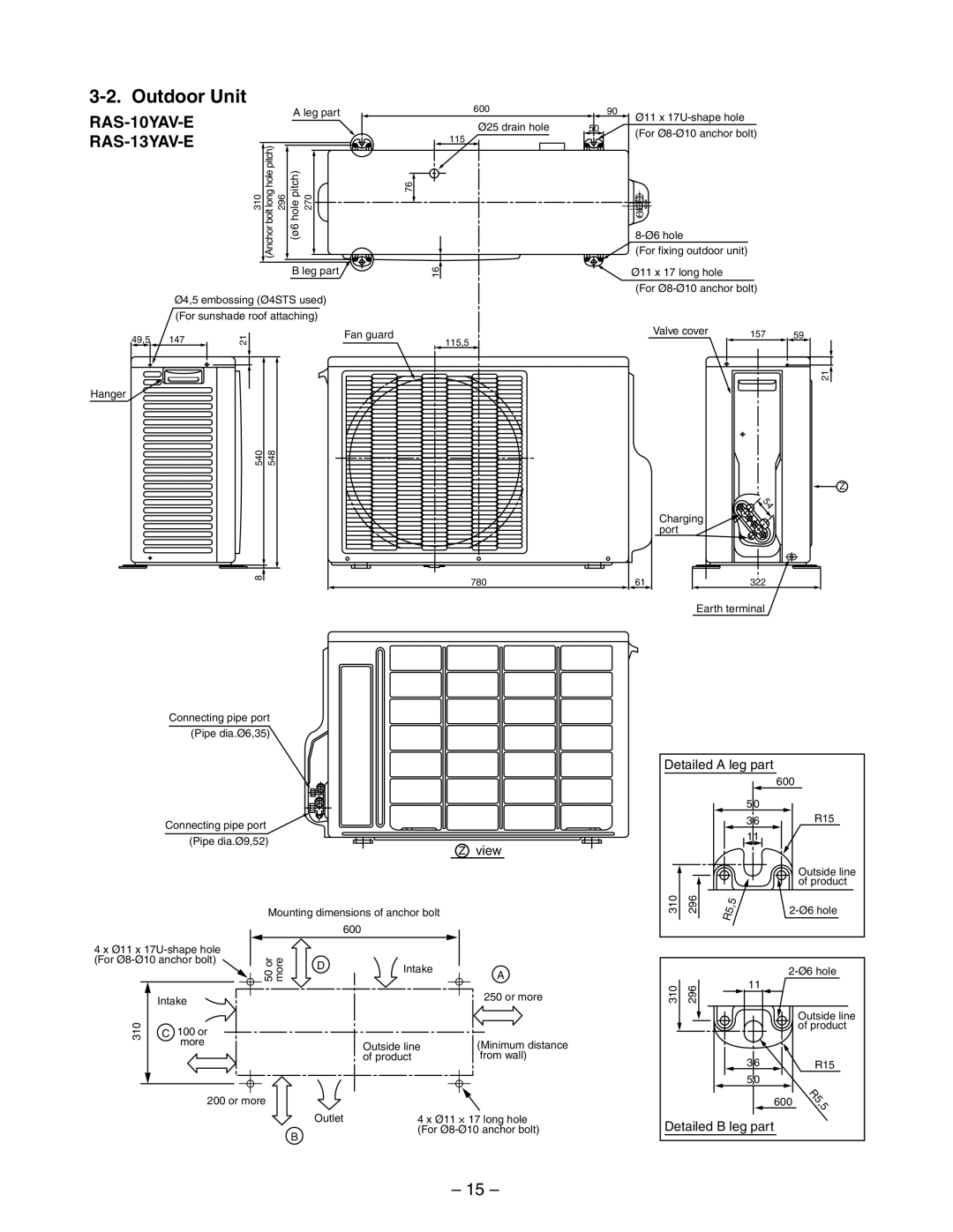 Toshiba RAS-13YKV-E, RAS-10YKV-E service manual Outdoor Unit, RAS-10YAV-E RAS-13YAV-E 