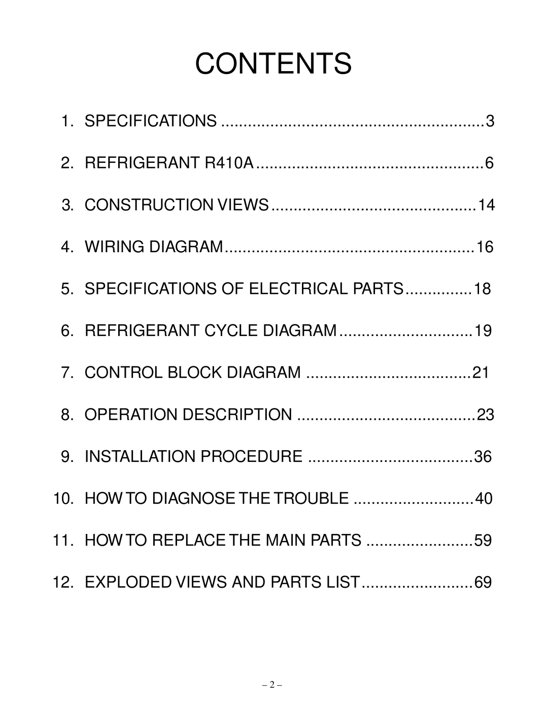 Toshiba RAS-10YAV-E, RAS-13YKV-E, RAS-10YKV-E, RAS-13YAV-E service manual Contents 