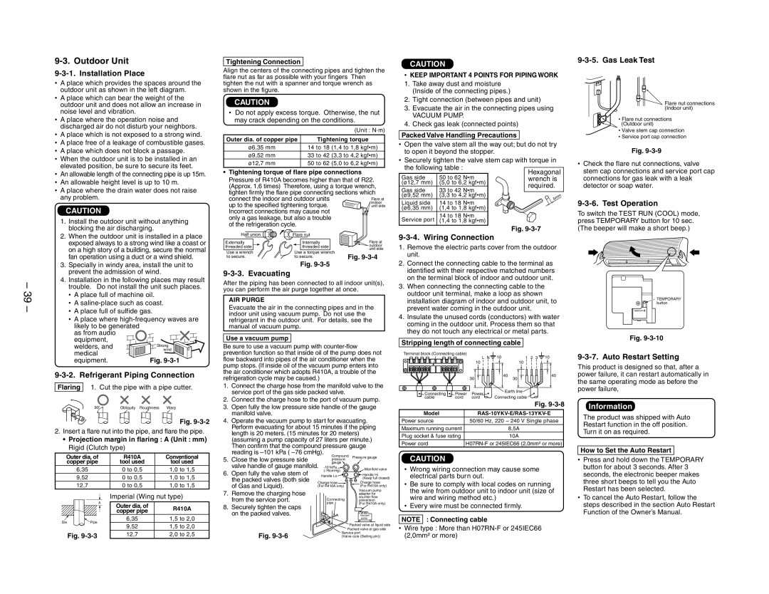 Toshiba RAS-13YAV-E, RAS-13YKV-E, RAS-10YKV-E, RAS-10YAV-E service manual Outdoor Unit, Refrigerant Piping Connection 