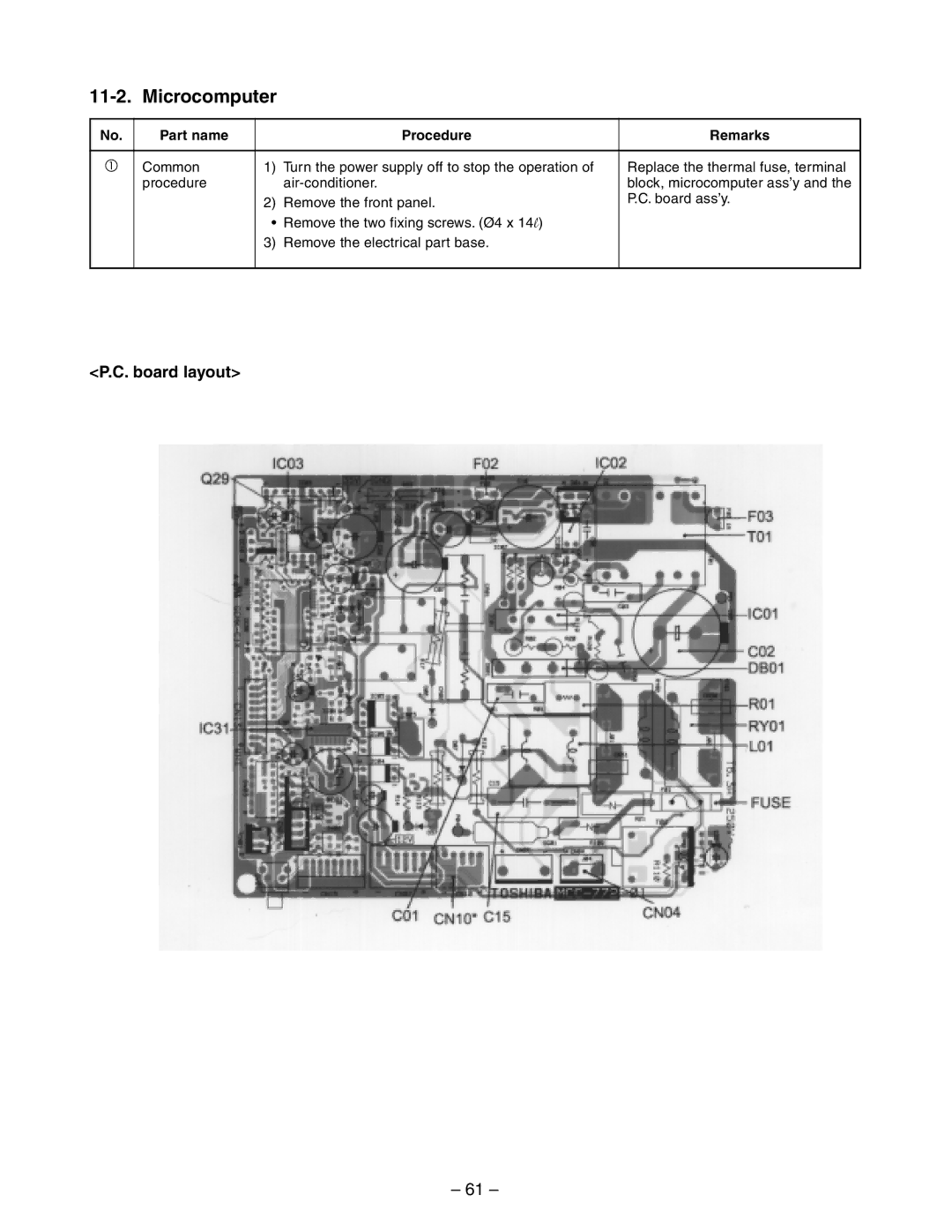 Toshiba RAS-10YKV-E, RAS-13YKV-E, RAS-10YAV-E, RAS-13YAV-E service manual Microcomputer, Board layout 