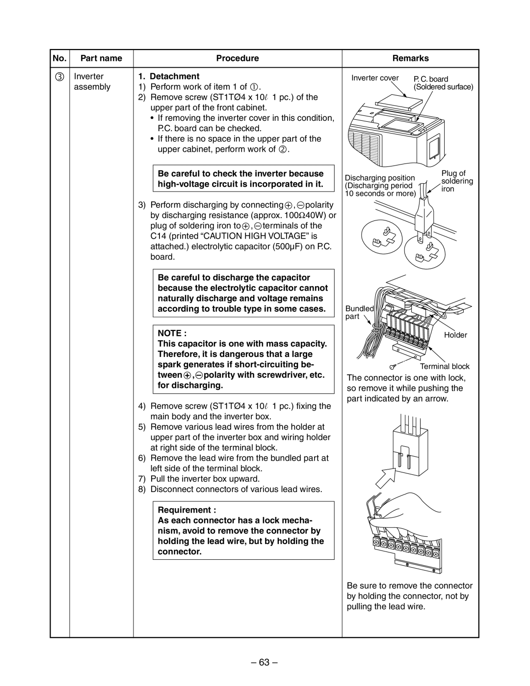 Toshiba RAS-13YAV-E Be careful to check the inverter because, High-voltage circuit is incorporated in it, Bundled, Part 