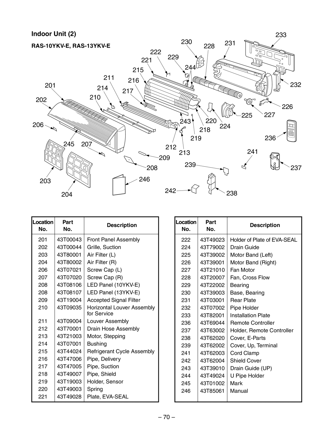 Toshiba RAS-10YAV-E, RAS-13YKV-E, RAS-10YKV-E, RAS-13YAV-E Part Description 222 43T49023 Holder of Plate of EVA-SEAL 