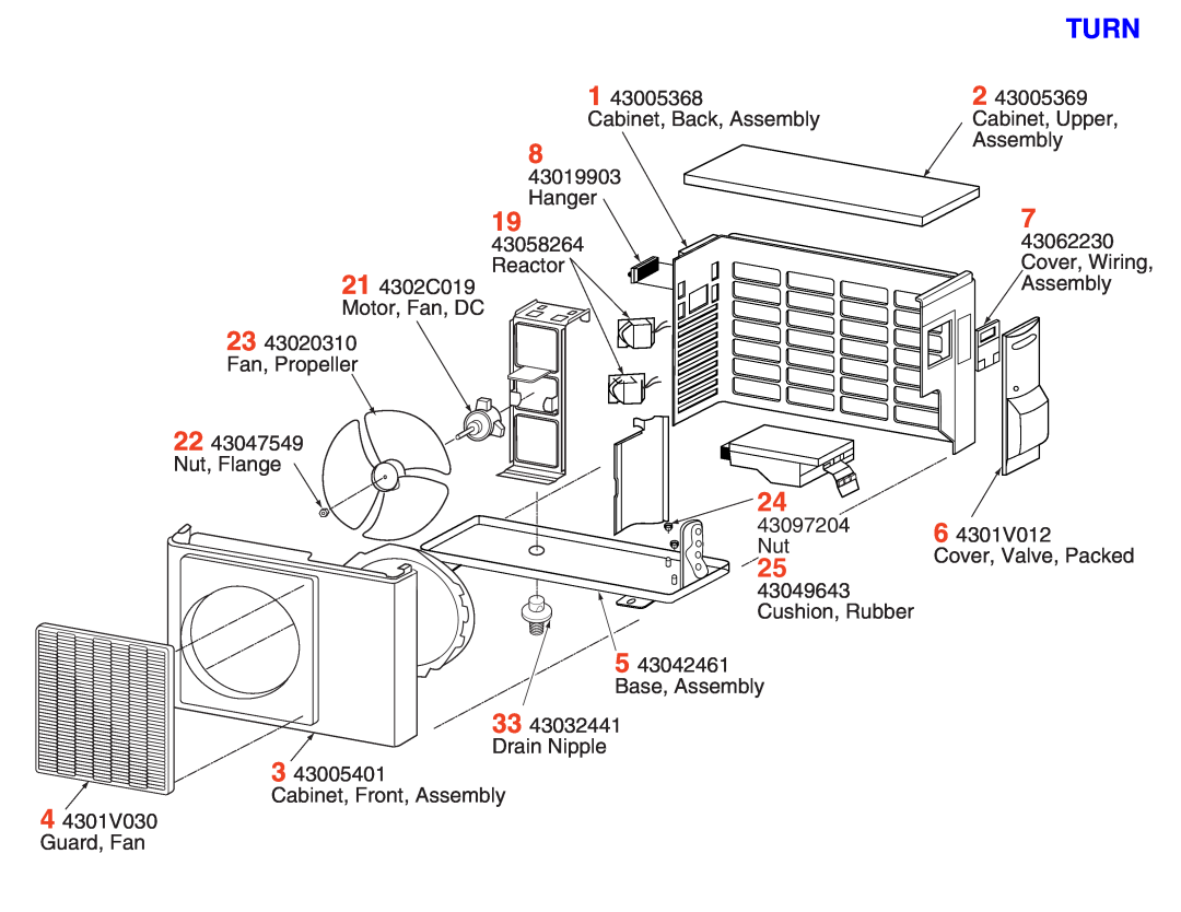 Toshiba RAS-10YKV-E, RAS-13YKV-E, RAS-10YAV-E, RAS-13YAV-E service manual Turn, Cabinet, Back, Assembly 