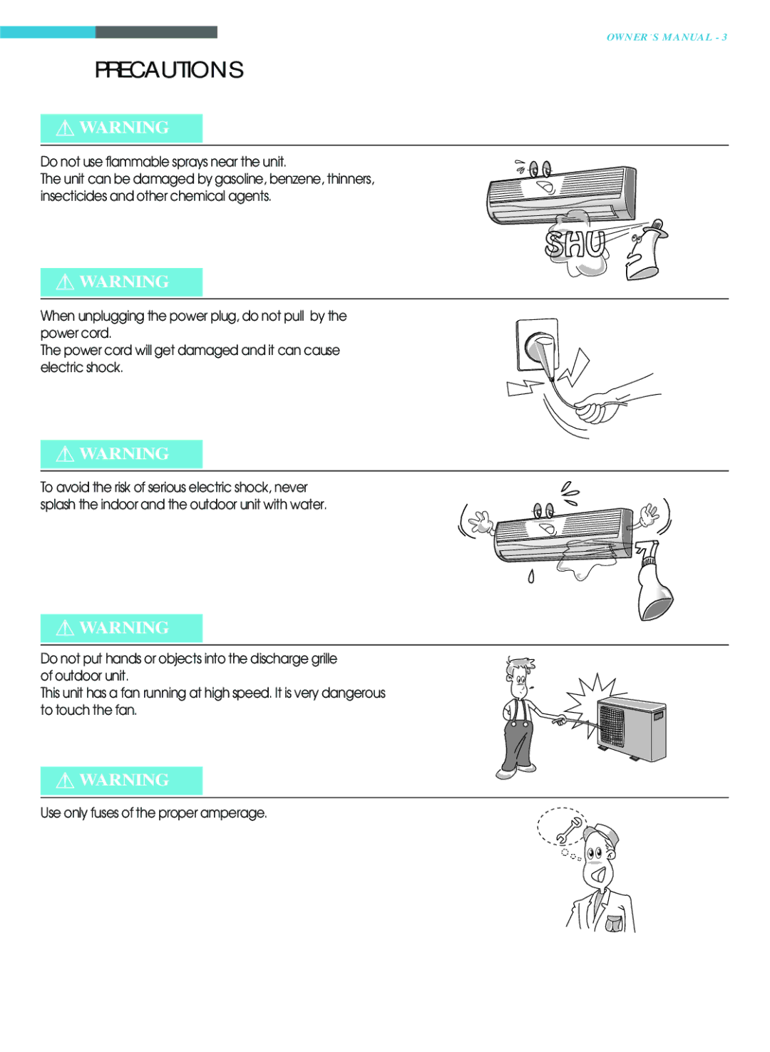 Toshiba RAS-22LAH-A, RAS-22LKH-A, RAS-18LKH-A, RAS-18LAH-A owner manual Precautions 