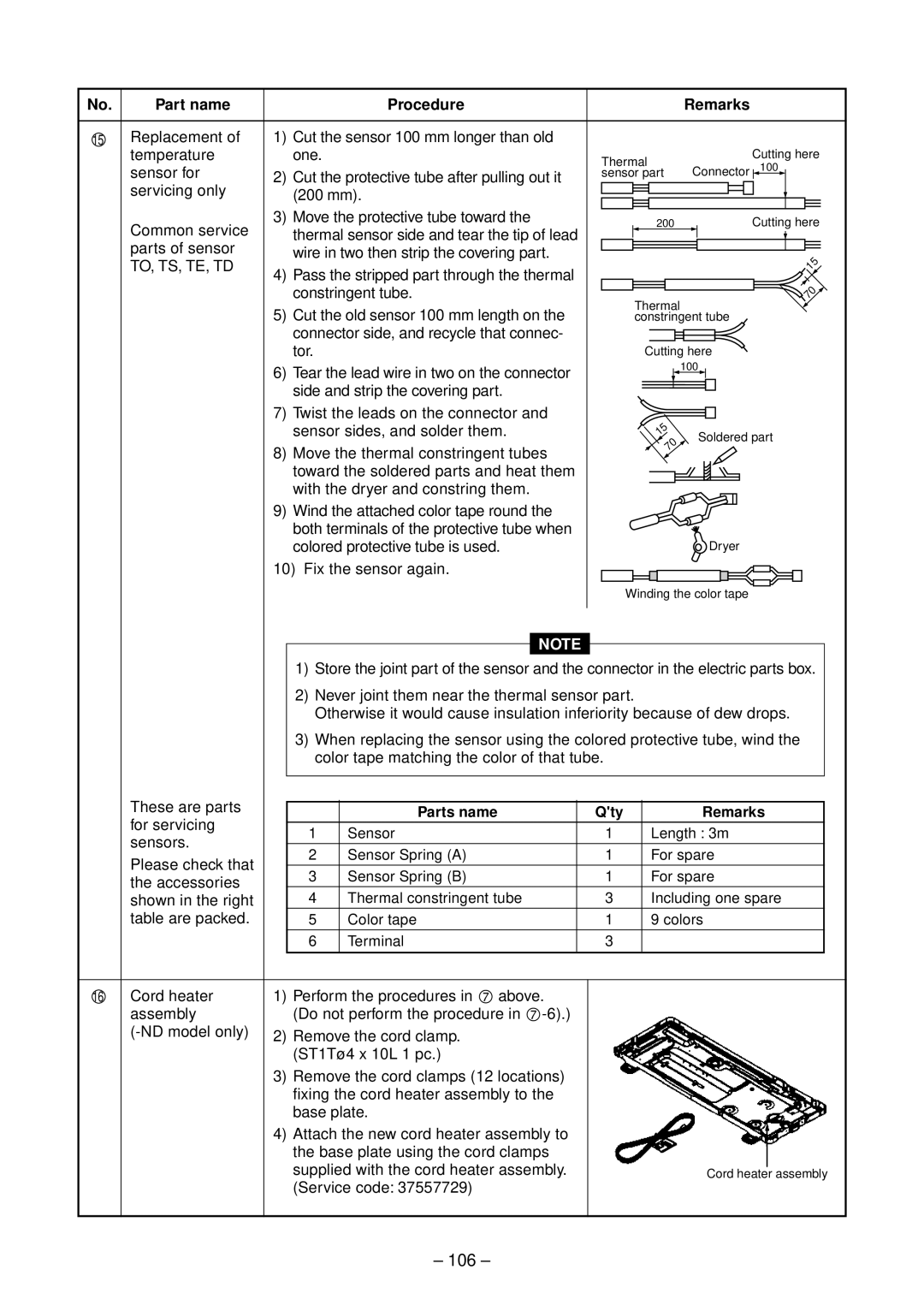 Toshiba RAS-B10SKVP-E, RAS-B13SKVP-E, RAS-10SAVP-E service manual 106, Parts name Qty Remarks, Part name 