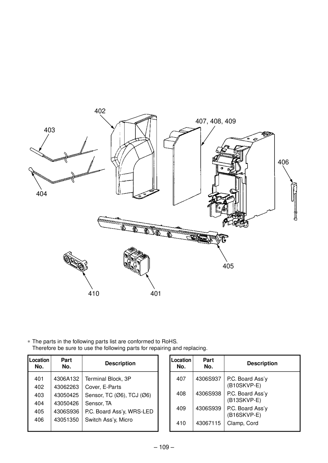 Toshiba RAS-B10SKVP-E, RAS-B13SKVP-E, RAS-10SAVP-E service manual 402 407, 408 403 406 404 405 410401, 109 