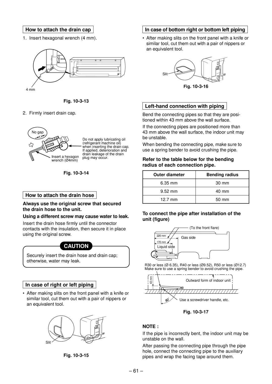 Toshiba RAS-B10SKVP-E How to attach the drain cap, How to attach the drain hose, Left-hand connection with piping 