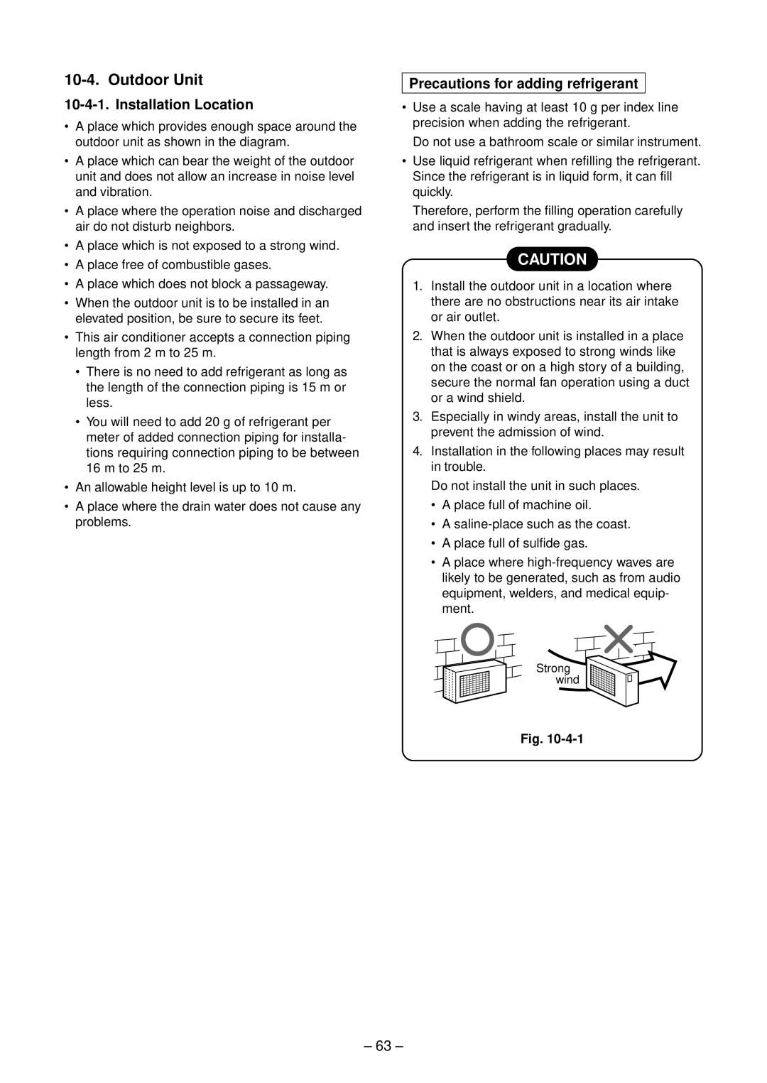 Toshiba RAS-B13SKVP-E, RAS-B10SKVP-E, RAS-10SAVP-E service manual Precautions for adding refrigerant, Strong wind 