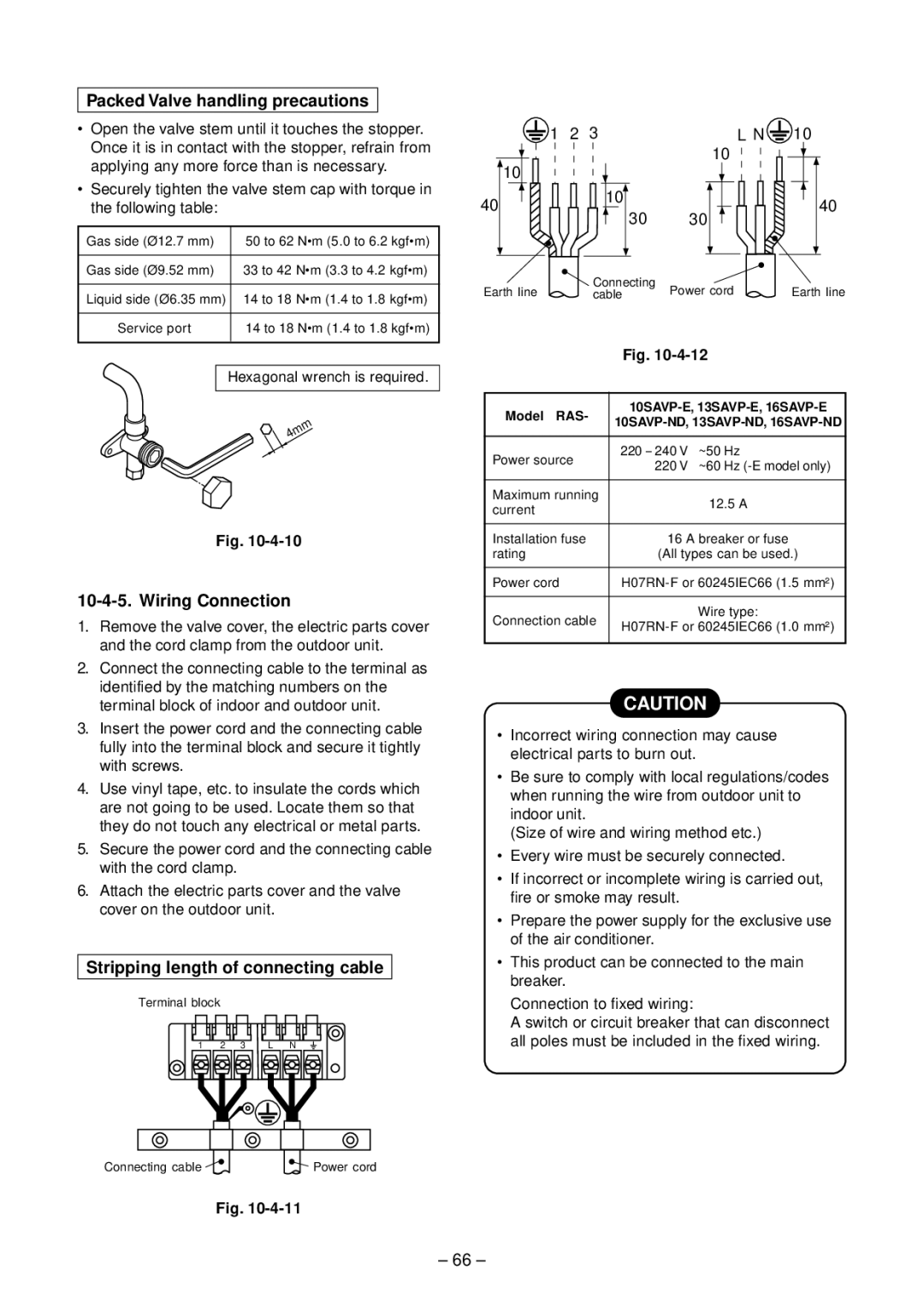 Toshiba RAS-B13SKVP-E Packed Valve handling precautions, Wiring Connection, Stripping length of connecting cable 