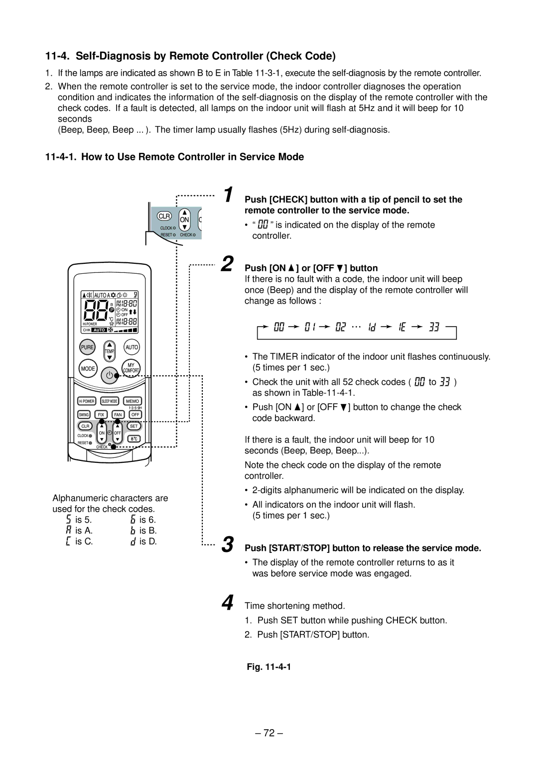 Toshiba RAS-B13SKVP-E Self-Diagnosis by Remote Controller Check Code, How to Use Remote Controller in Service Mode 