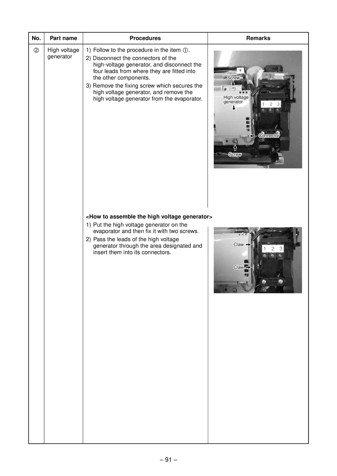 Toshiba RAS-B10SKVP-E, RAS-B13SKVP-E, RAS-10SAVP-E service manual How to assemble the high voltage generator 