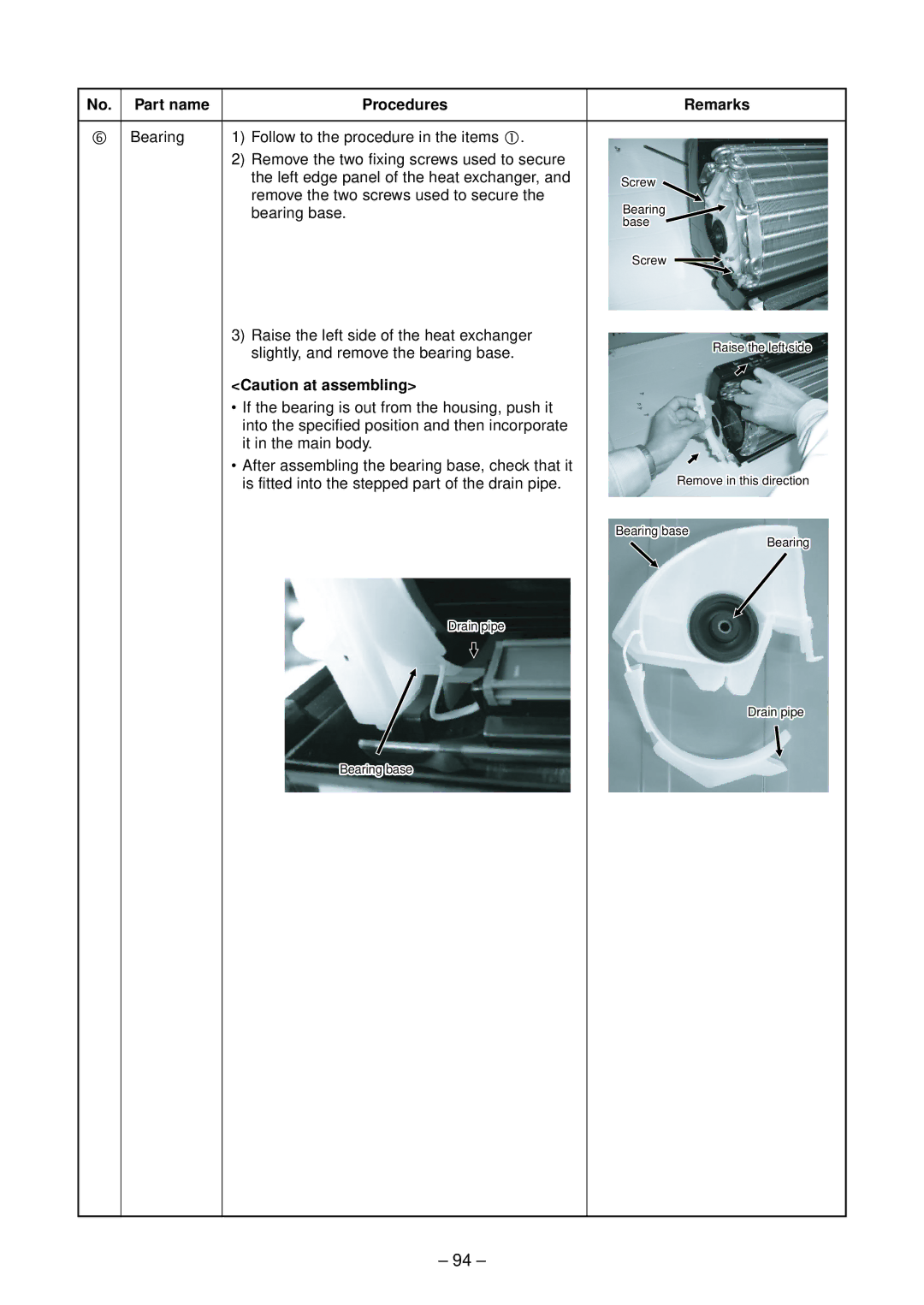 Toshiba RAS-B10SKVP-E, RAS-B13SKVP-E, RAS-10SAVP-E service manual Remove the two screws used to secure Bearing base 