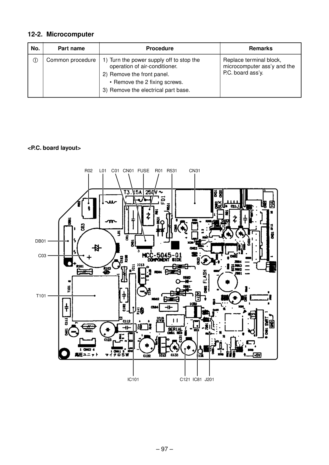 Toshiba RAS-B10SKVP-E, RAS-B13SKVP-E, RAS-10SAVP-E service manual Microcomputer, Board layout, Part name Procedure Remarks 