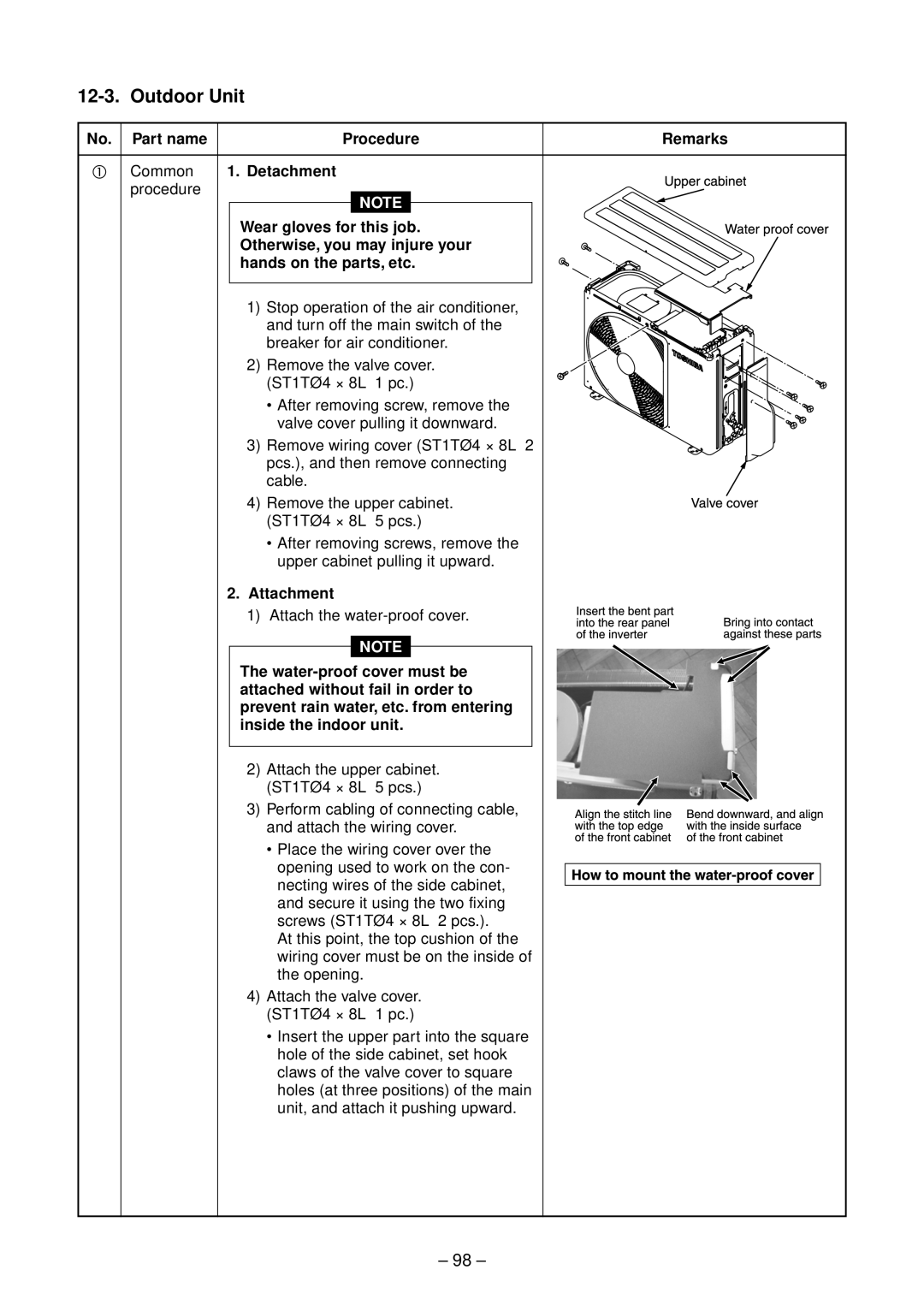 Toshiba RAS-10SAVP-E, RAS-B13SKVP-E, RAS-B10SKVP-E No. Part name Procedure Remarks Common 1. Detachment, Attachment 