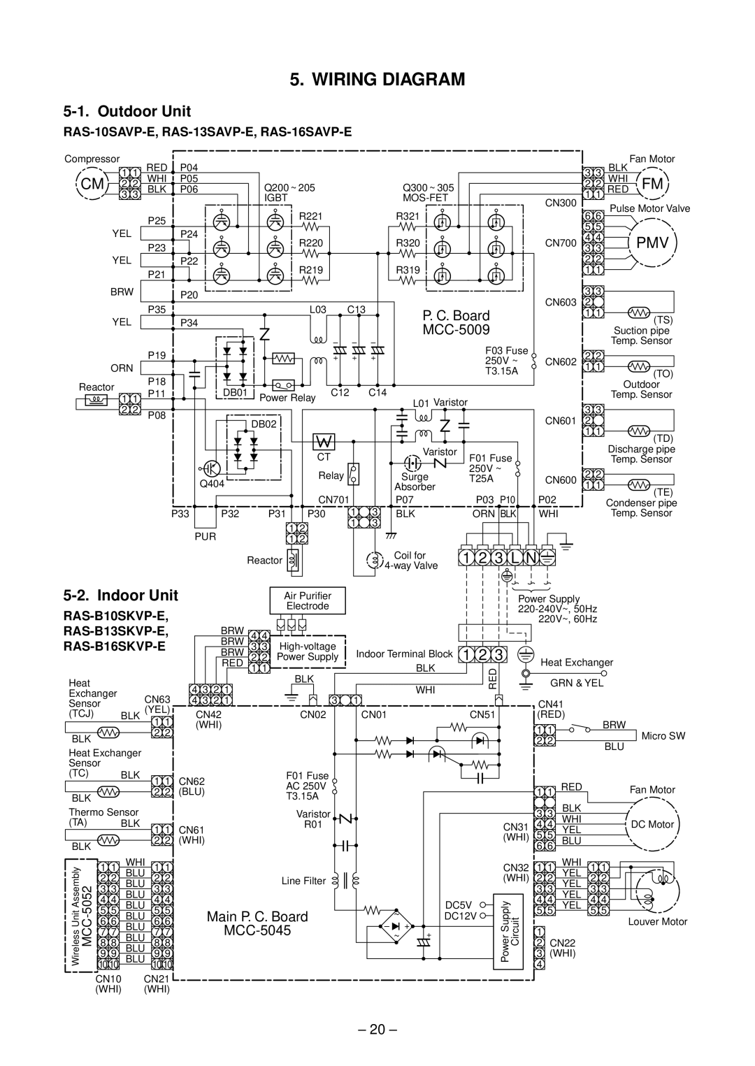 Toshiba RAS-10SAVP-E, RAS-B13SKVP-E, RAS-B10SKVP-E service manual Wiring Diagram, Outdoor Unit, Indoor Unit 