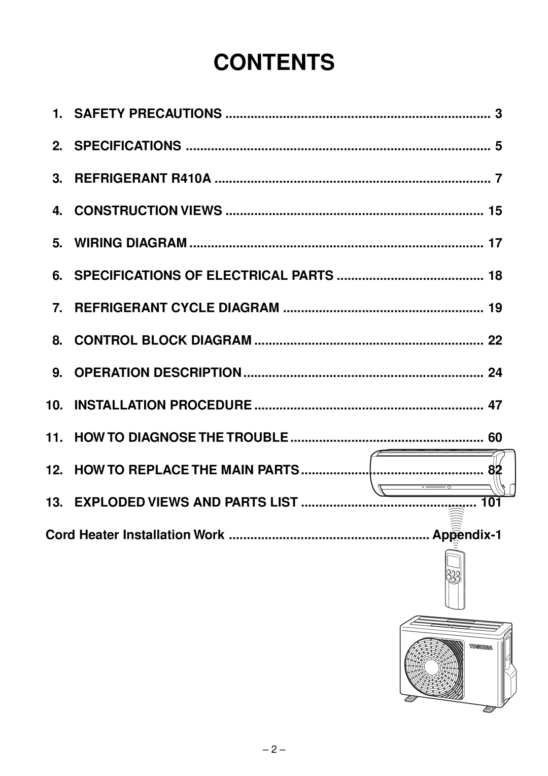 Toshiba RAS-B10GKVP-E, RAS-B16GKVP-E, RAS-B13GKVP-E, RAS-13GAVP-E, RAS-16GAVP-E, RAS-10GAVP-E service manual Contents 