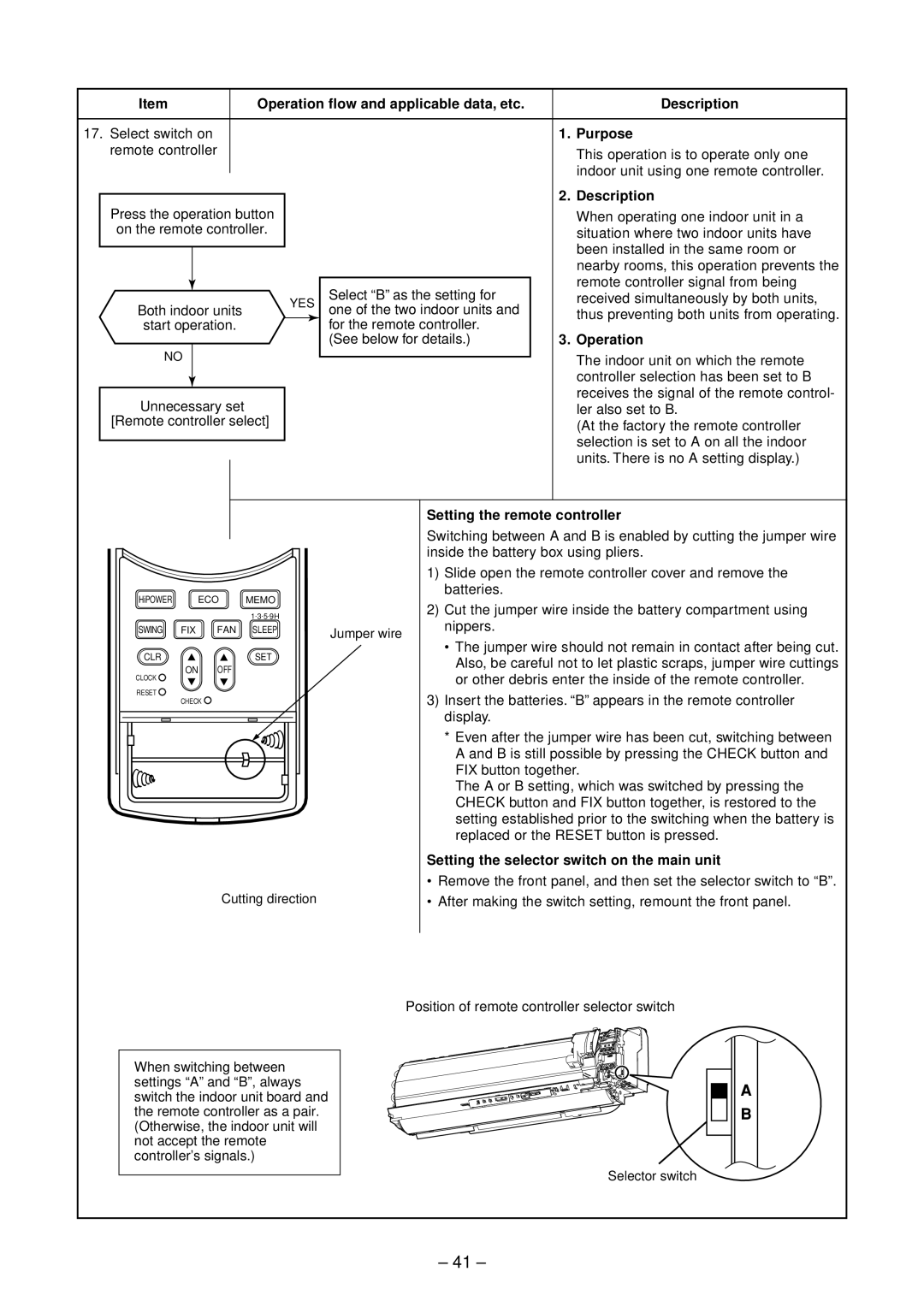 Toshiba RAS-10GAVP-E, RAS-B16GKVP-E Setting the remote controller, Setting the selector switch on the main unit 