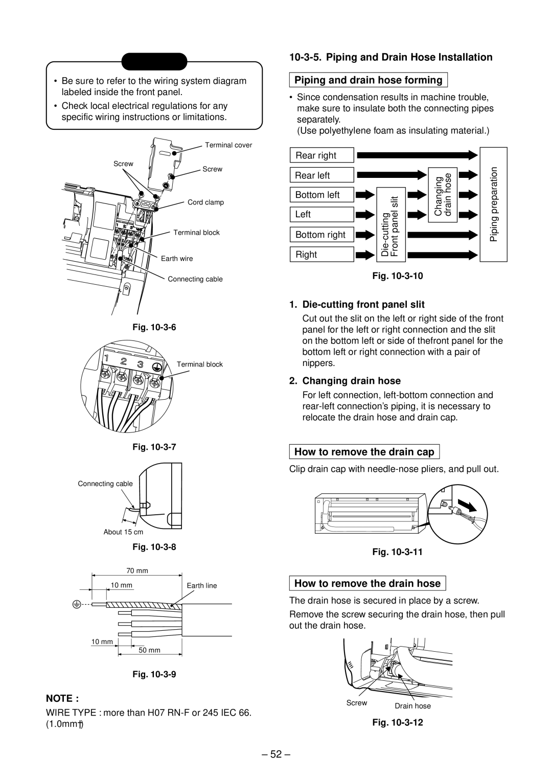 Toshiba RAS-16GAVP-E, RAS-13GAVP-E How to remove the drain cap, How to remove the drain hose, Die-cutting front panel slit 