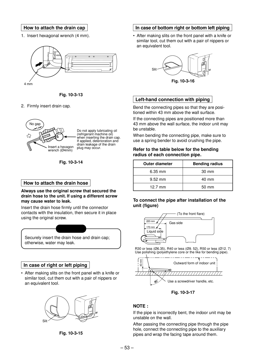 Toshiba RAS-10GAVP-E How to attach the drain cap, How to attach the drain hose, Case of bottom right or bottom left piping 