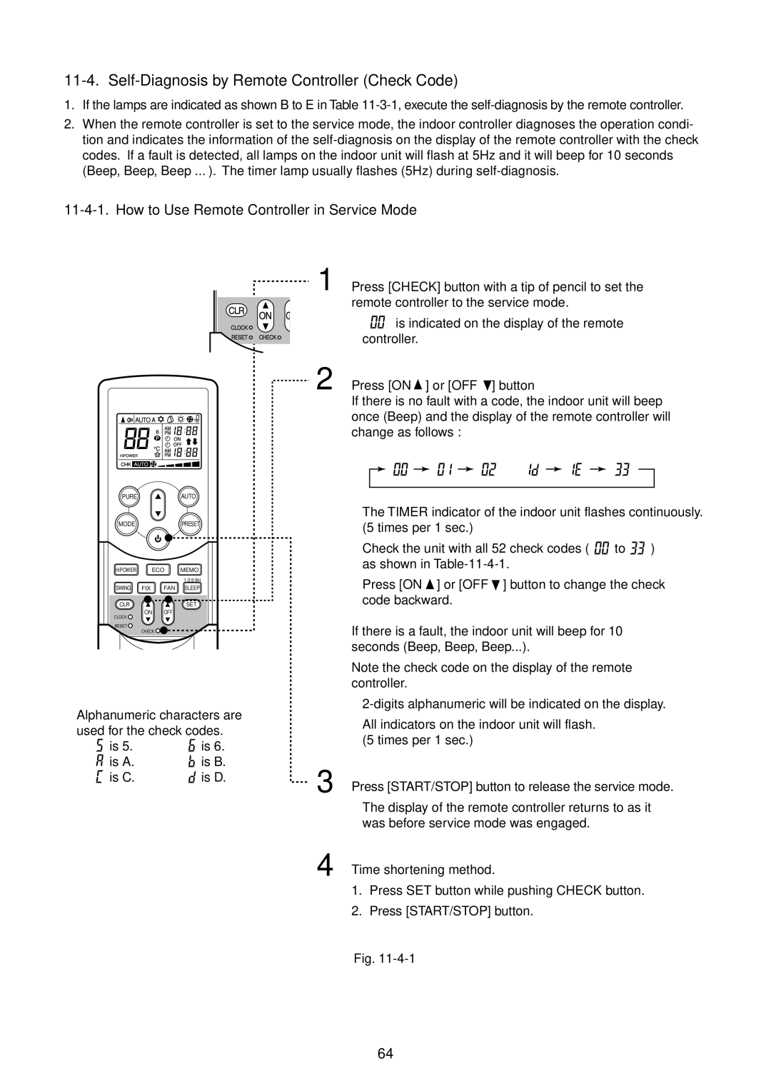 Toshiba RAS-16GAVP-E Self-Diagnosis by Remote Controller Check Code, How to Use Remote Controller in Service Mode 