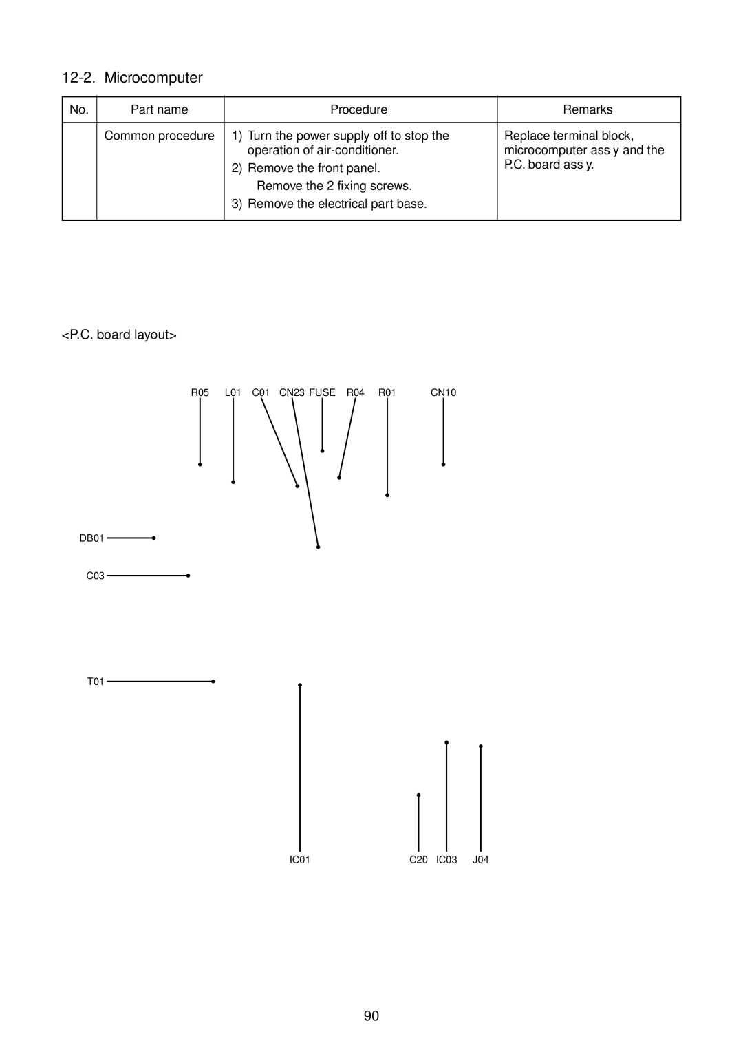 Toshiba RAS-B16GKVP-E, RAS-B13GKVP-E, RAS-B10GKVP-E, RAS-13GAVP-E Microcomputer, Board layout, Part name Procedure Remarks 