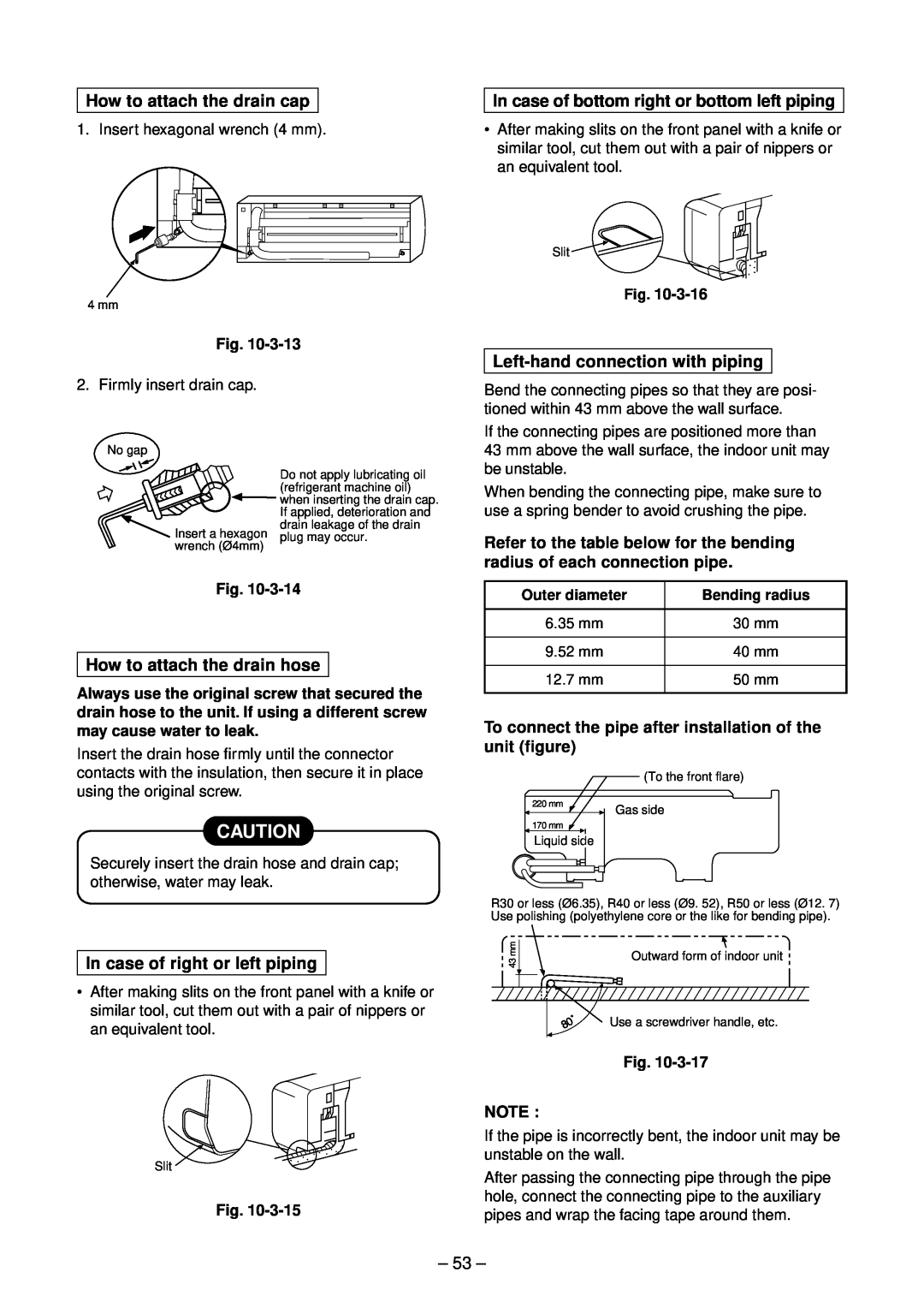 Toshiba RAS-10GAVP-E How to attach the drain cap, How to attach the drain hose, Left-hand connection with piping 