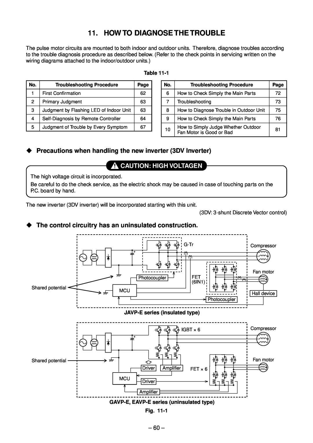 Toshiba RAS-B16GKVP-E, RAS-13GAVP-E How To Diagnose The Trouble, K Precautions when handling the new inverter 3DV Inverter 