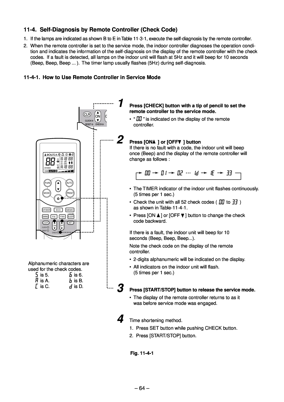 Toshiba RAS-16GAVP-E Self-Diagnosis by Remote Controller Check Code, How to Use Remote Controller in Service Mode 