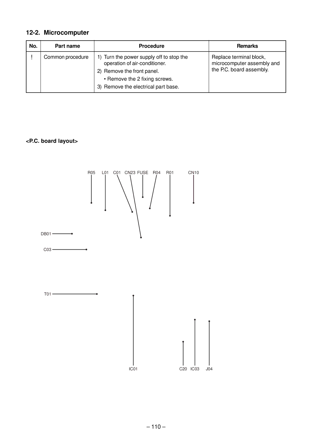 Toshiba RAS-M14EACV-E, RAS-M13EKCVP-E, RAS-M18EACV-E, RAS-M16EKCVP-E Microcomputer, 110, Part name Procedure Remarks 