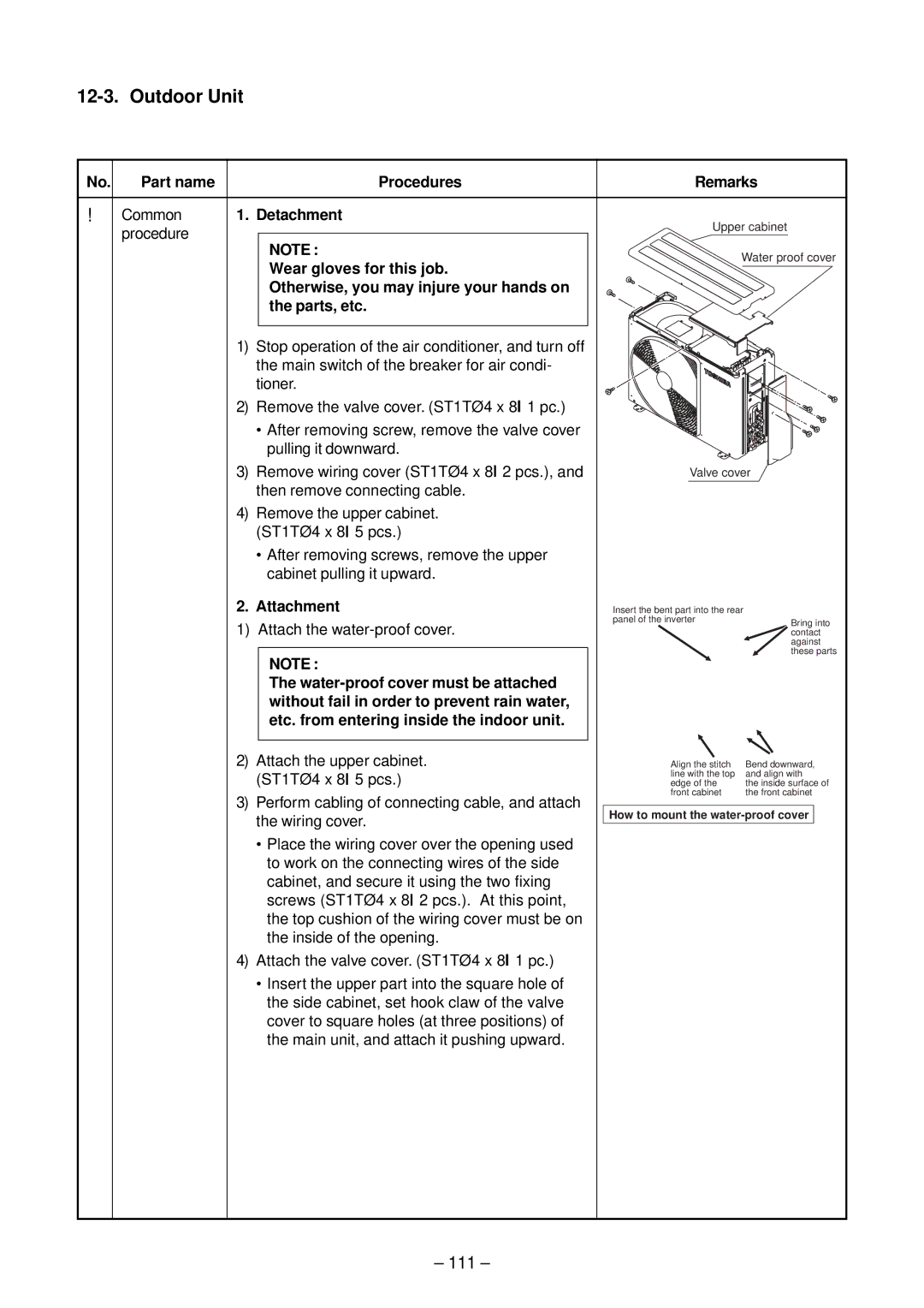 Toshiba RAS-M16EKCVP-E, RAS-M13EKCVP-E, RAS-M18EACV-E, RAS-M14EACV-E, RAS-M10EKCVP-E, RAS-M18EAV-E 111, Detachment, Attachment 