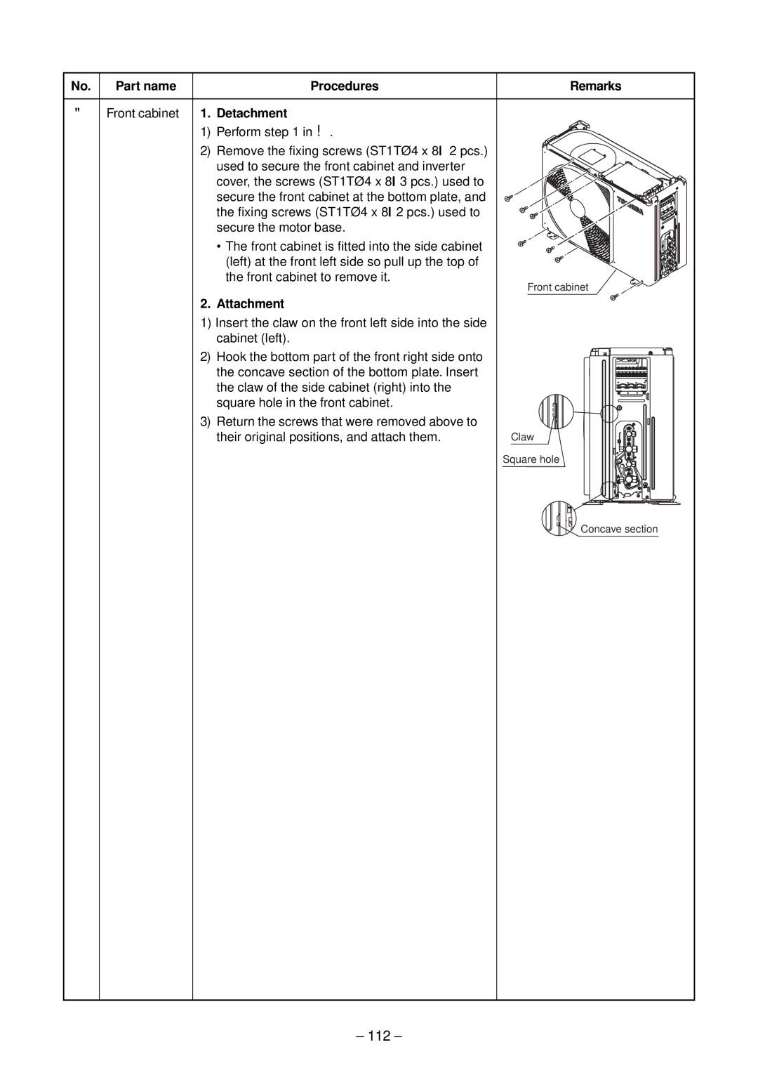 Toshiba RAS-M10EKCVP-E, RAS-M13EKCVP-E, RAS-M18EACV-E, RAS-M14EACV-E, RAS-M16EKCVP-E, RAS-M18EAV-E 112, Part name Procedures 