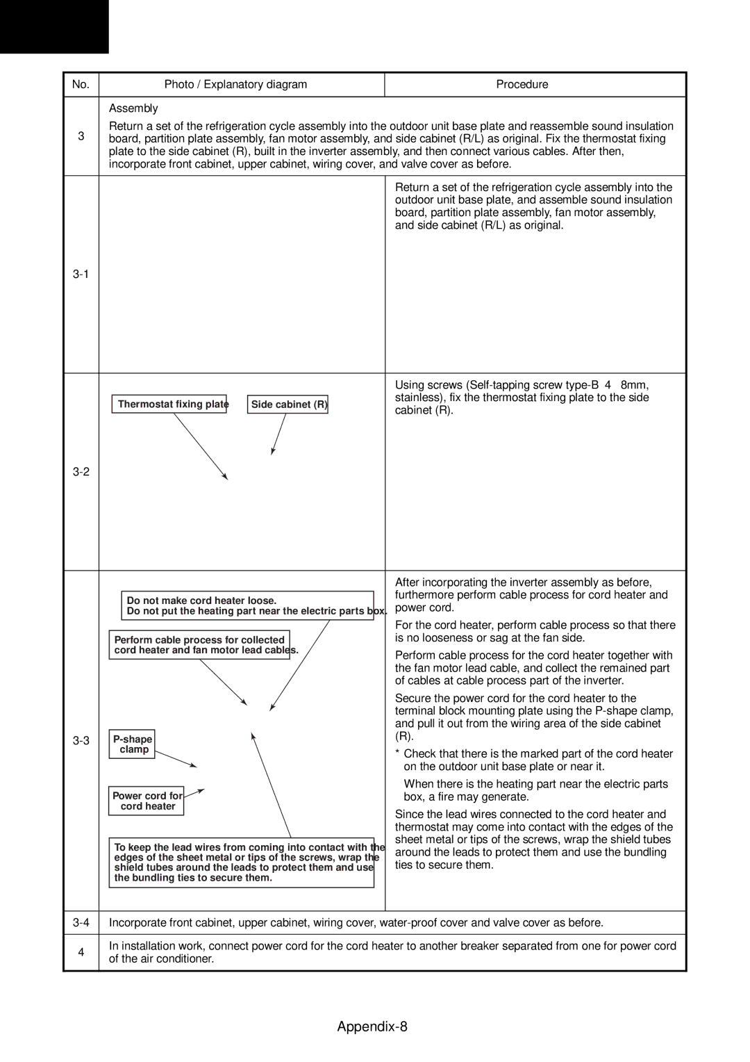 Toshiba RAS-M14EAV-E, RAS-M13EKCVP-E, RAS-M18EACV-E, RAS-M18EAV-E Appendix-8, Photo / Explanatory diagram Procedure Assembly 