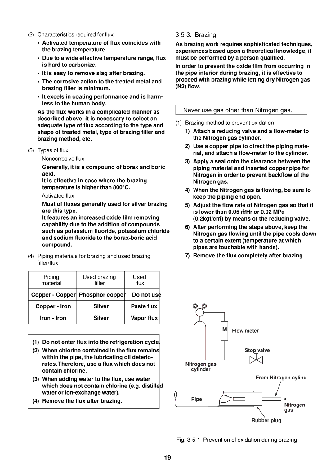 Toshiba RAS-M18EACV-E, RAS-M13EKCVP-E, RAS-M14EACV-E, RAS-M16EKCVP-E Brazing, Never use gas other than Nitrogen gas 