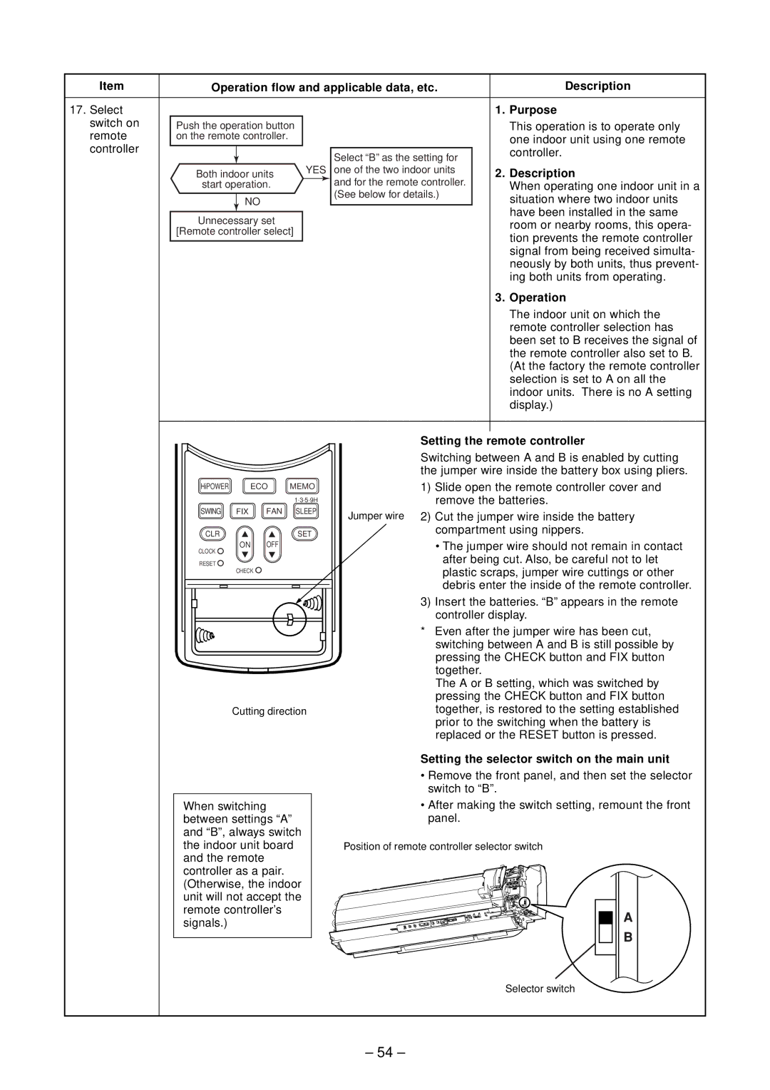 Toshiba RAS-M13EKCVP-E, RAS-M18EACV-E Setting the remote controller, Setting the selector switch on the main unit 