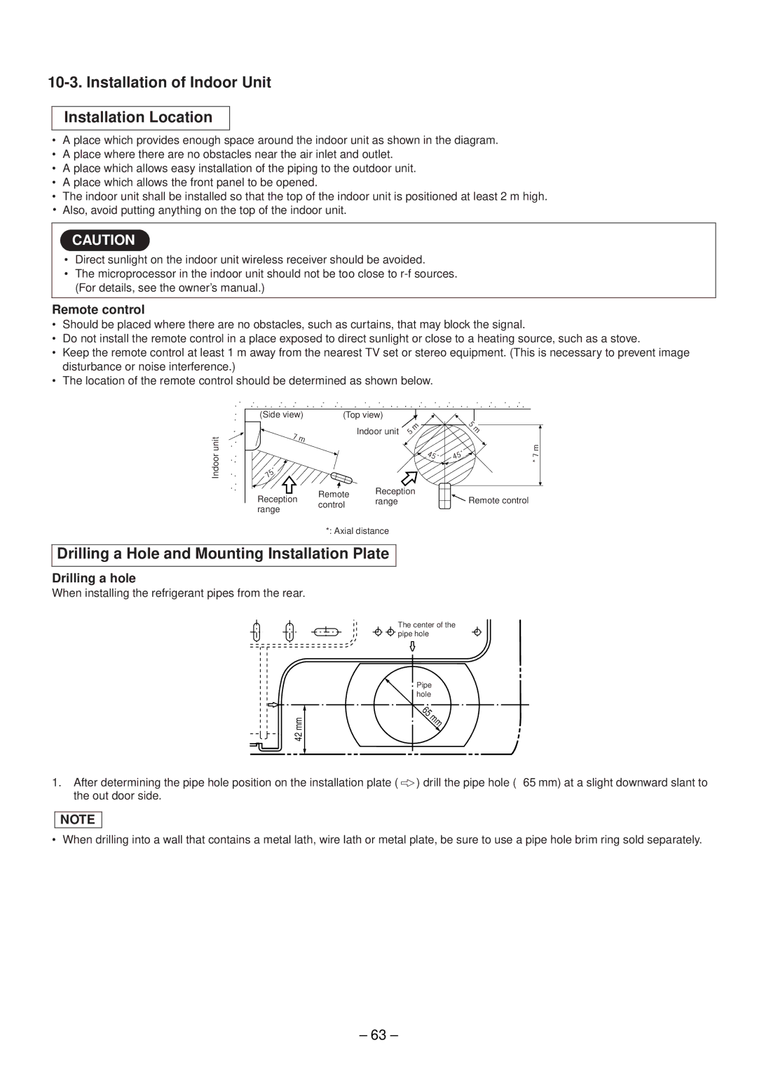 Toshiba RAS-M13EKCVP-E Installation of Indoor Unit Installation Location, Drilling a Hole and Mounting Installation Plate 