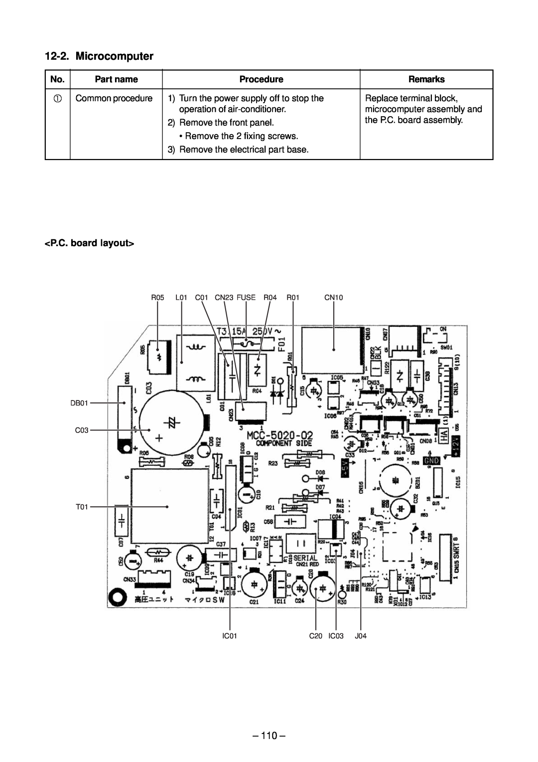 Toshiba RAS-M14EACV-E, RAS-M13EKCVP-E, RAS-M18EACV-E, RAS-M16EKCVP-E 12-2, Microcomputer, 110, P.C. board layout 