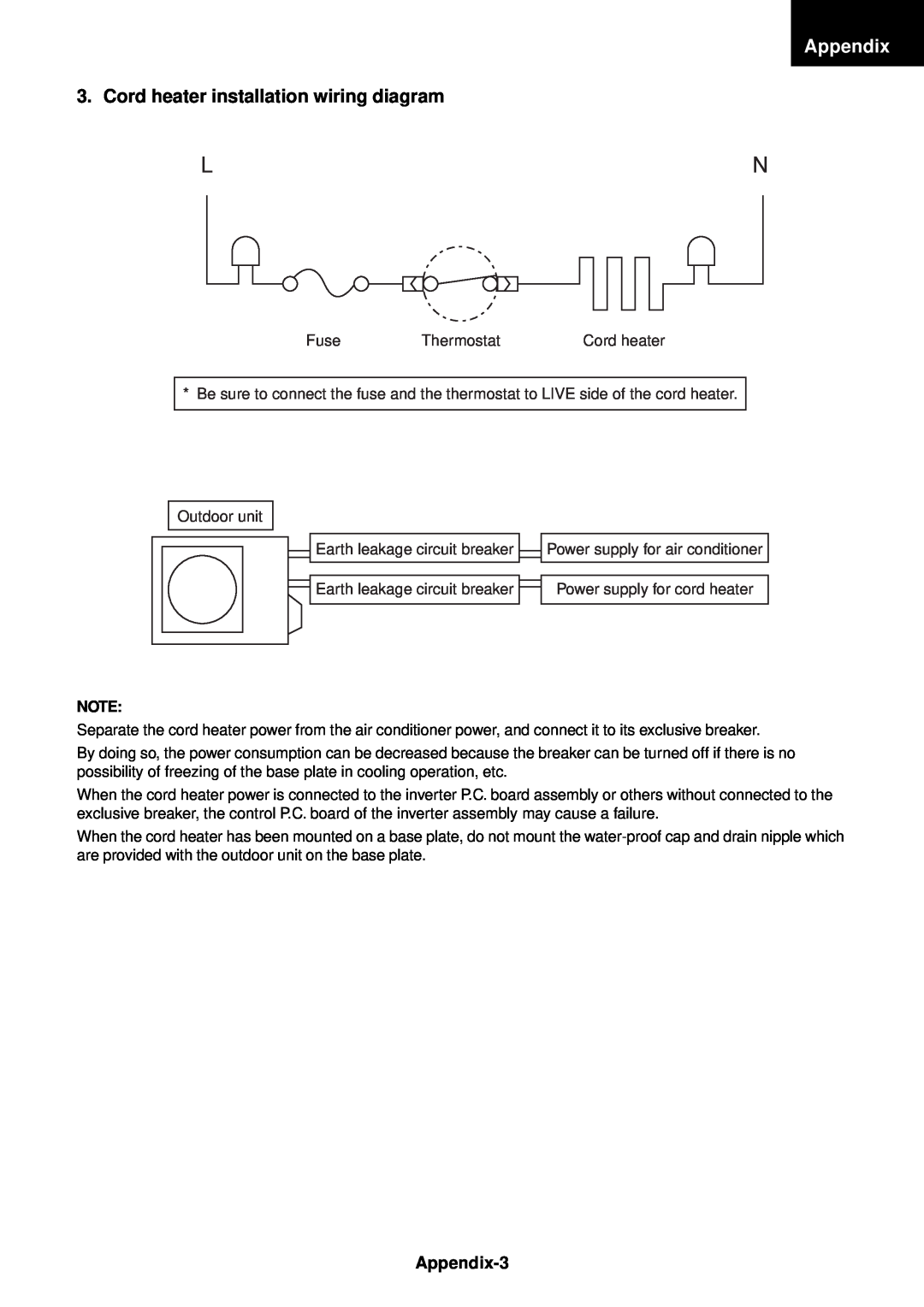 Toshiba RAS-M14EACV-E, RAS-M13EKCVP-E, RAS-M18EACV-E, RAS-M16EKCVP-E Cord heater installation wiring diagram, Appendix-3 