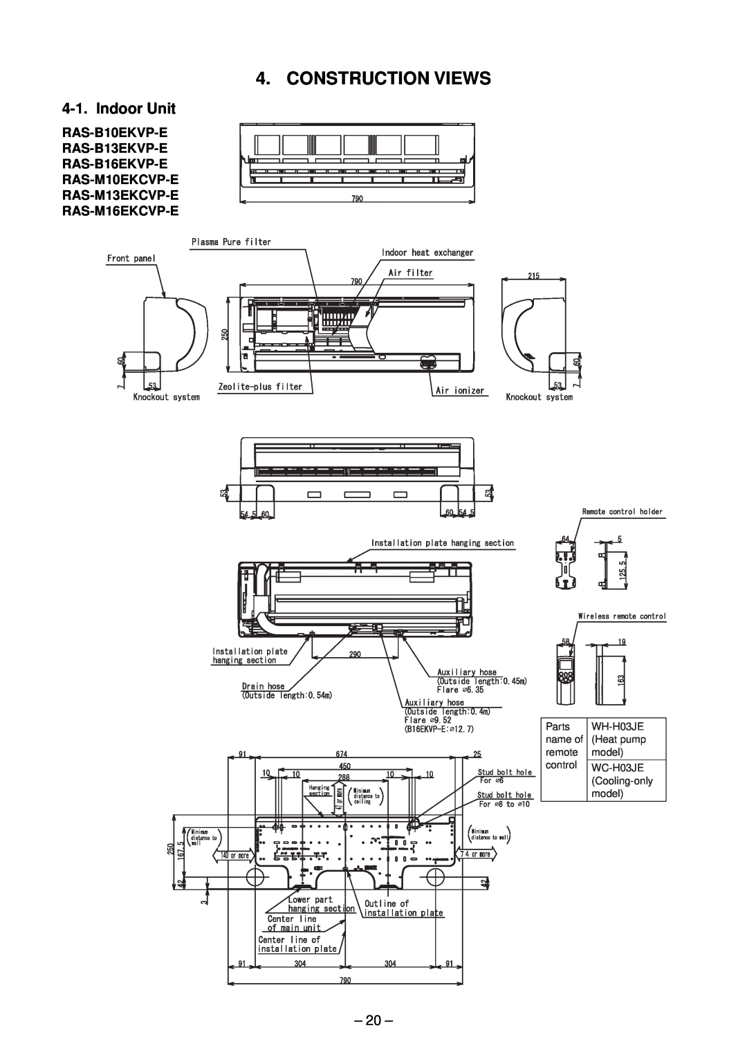 Toshiba RAS-M14EACV-E, RAS-M13EKCVP-E Construction Views, Indoor Unit, 20, RAS-B10EKVP-E RAS-B13EKVP-E RAS-B16EKVP-E 