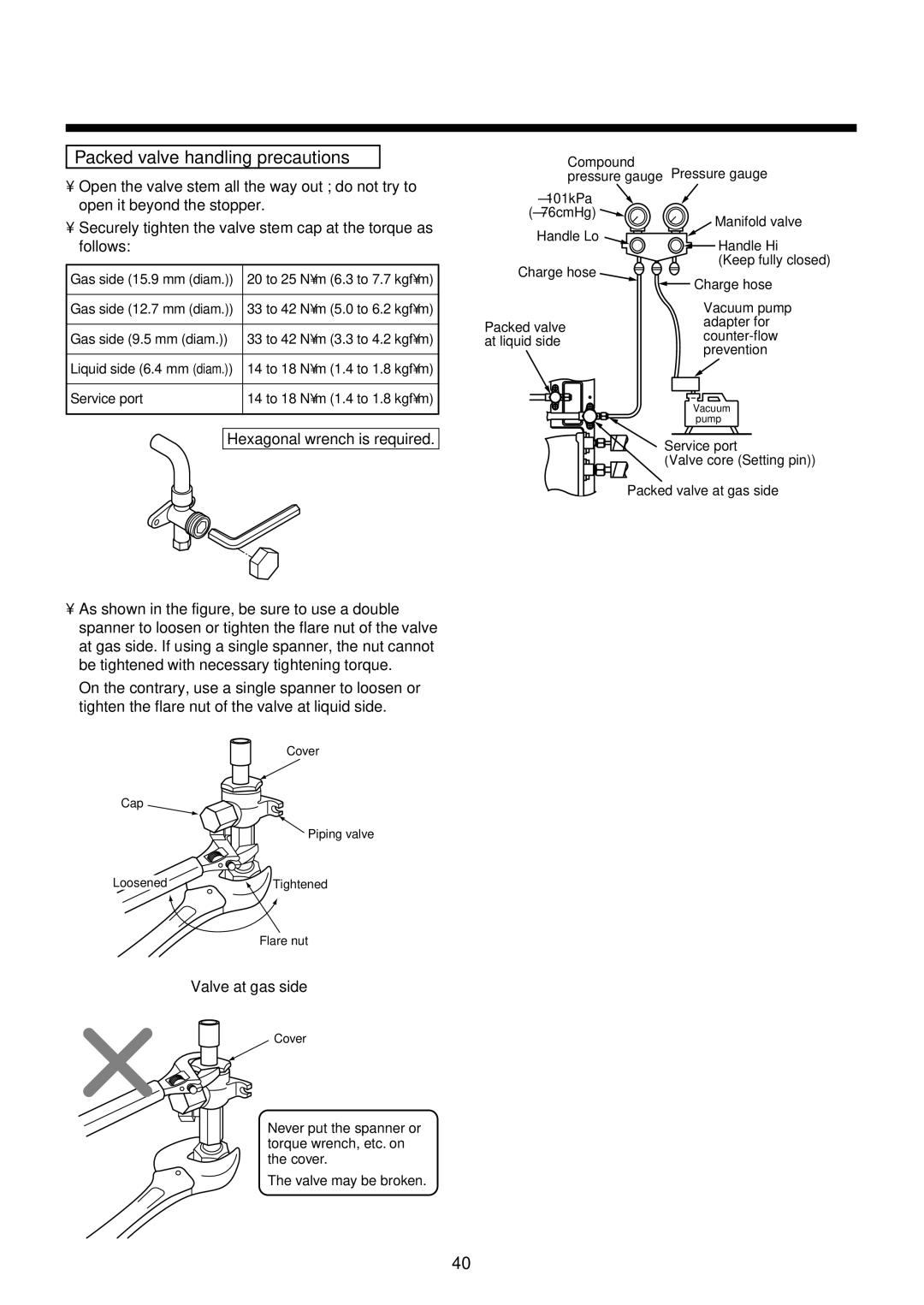 Toshiba RAV-SM1400UT-E, RAV-SM1100UT-E service manual Packed valve handling precautions, Valve at gas side 