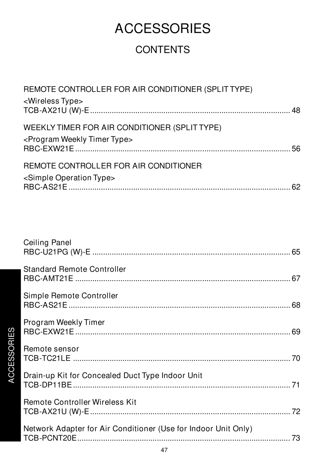 Toshiba RAV-SM1100UT-E, RAV-SM1400UT-E service manual Accessories, Contents 