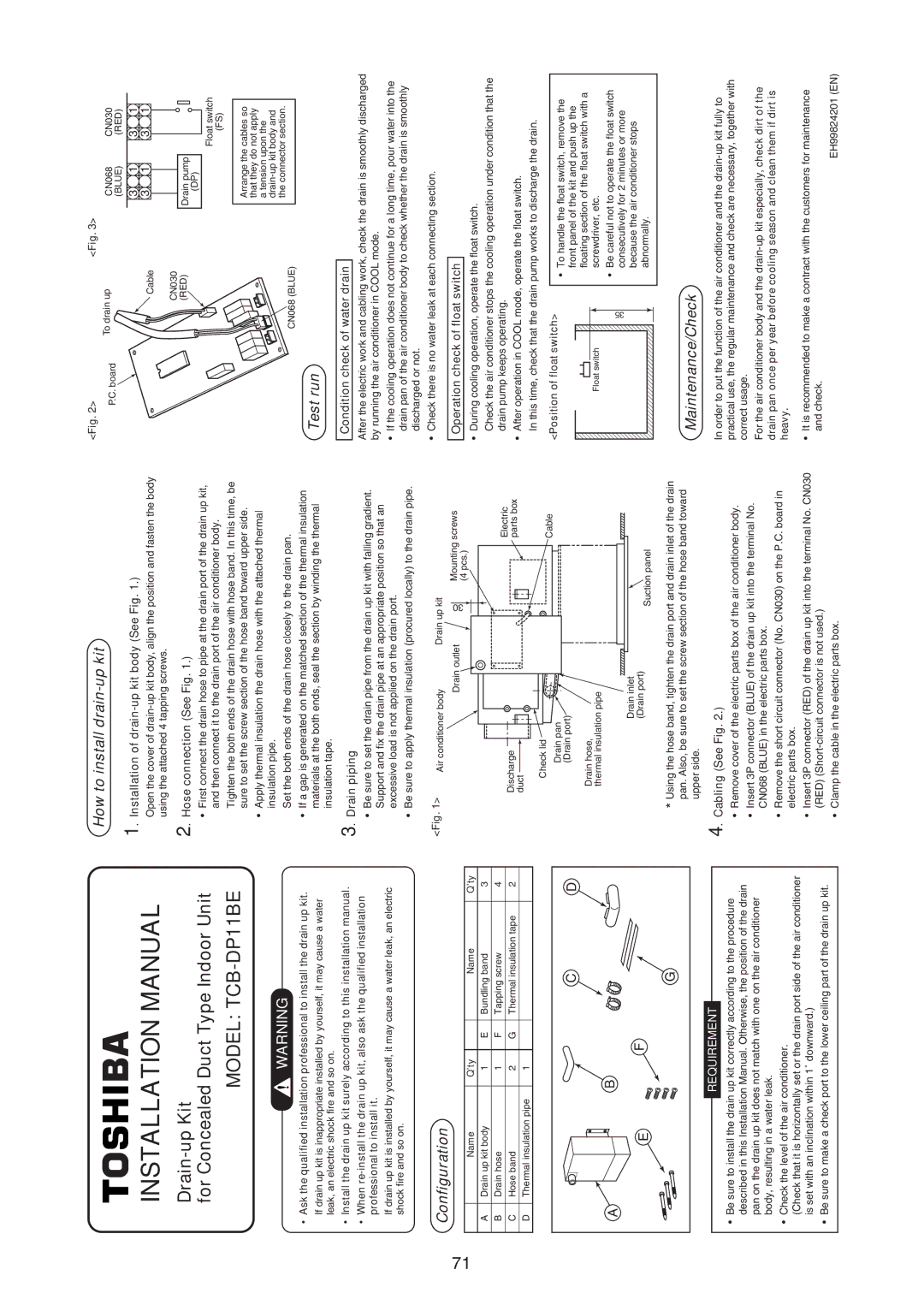 Toshiba RAV-SM1100UT-E, RAV-SM1400UT-E service manual Drain-up Kit For Concealed Duct Type Indoor Unit 