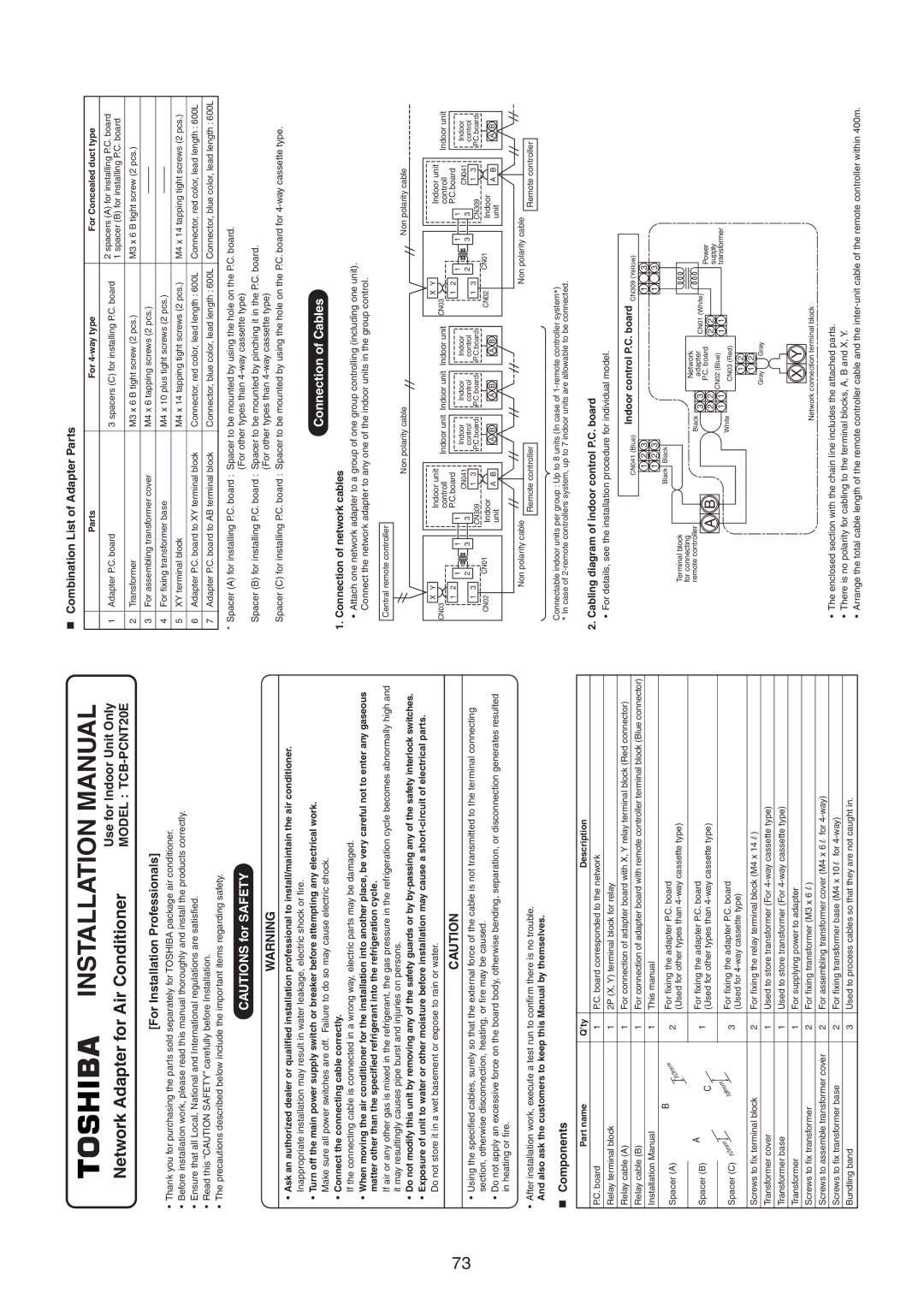 Toshiba RAV-SM1100UT-E, RAV-SM1400UT-E service manual Use for Indoor Unit Only, For Installation Professionals, Components 