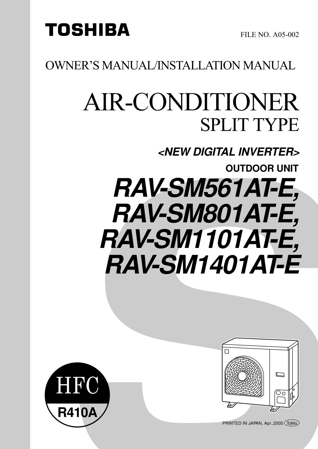 Toshiba installation manual RAV-SM561AT-E, RAV-SM801AT-E, RAV-SM1101AT-E, RAV-SM1401AT-E 