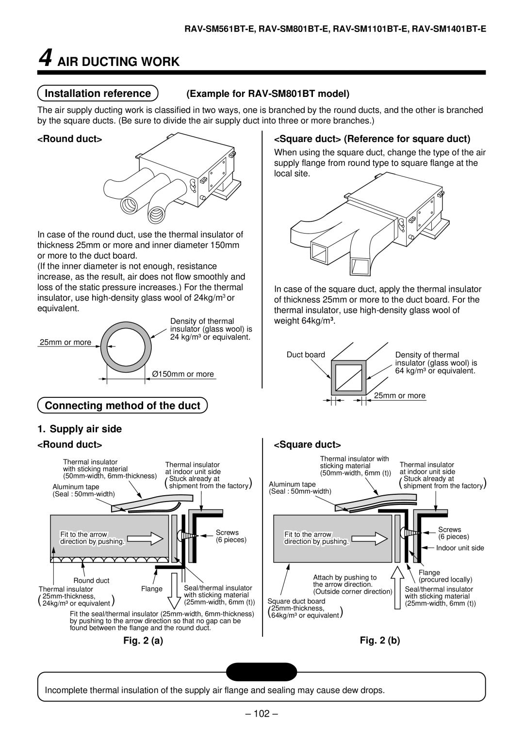 Toshiba RAV-SM801AT-E, RAV-SM1101AT-E, RAV-SM1401AT-E, RAV-SM561AT-E installation manual Connecting method of the duct 