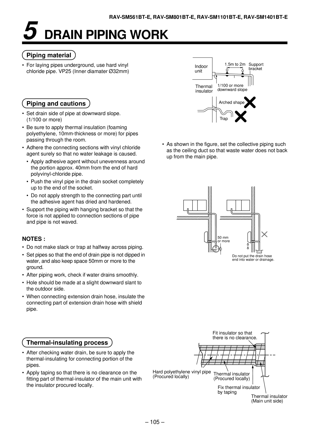 Toshiba RAV-SM1401AT-E, RAV-SM1101AT-E, RAV-SM801AT-E Piping material, Piping and cautions, Thermal-insulating process 