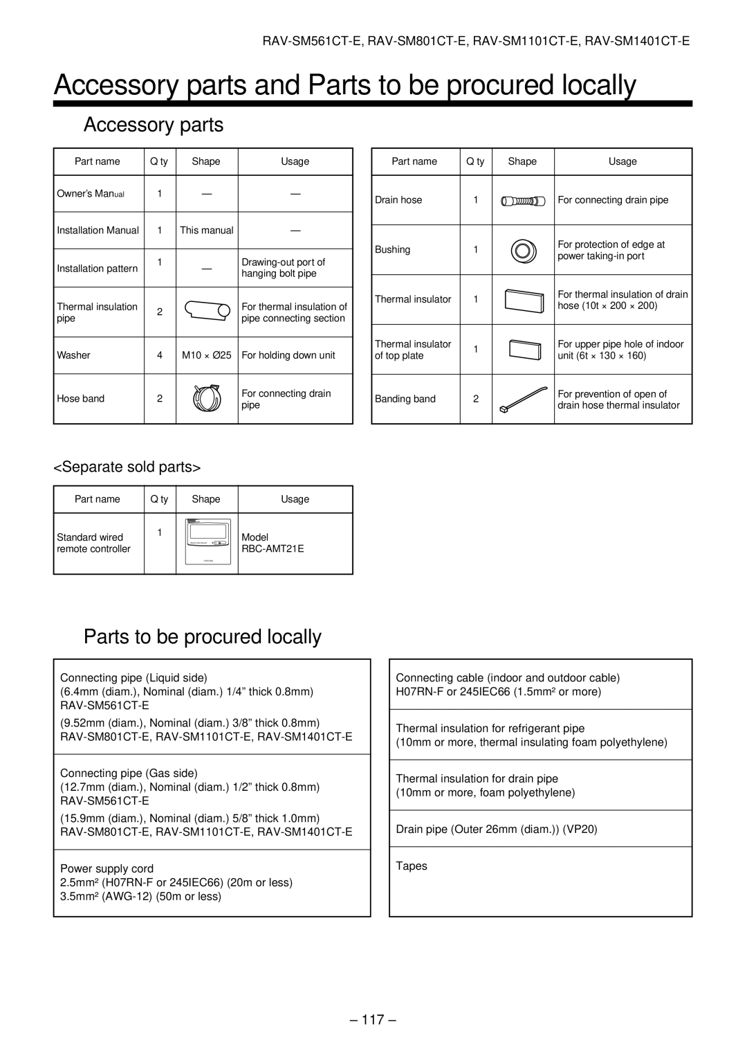 Toshiba RAV-SM1401AT-E, RAV-SM1101AT-E, RAV-SM801AT-E, RAV-SM561AT-E installation manual 117 