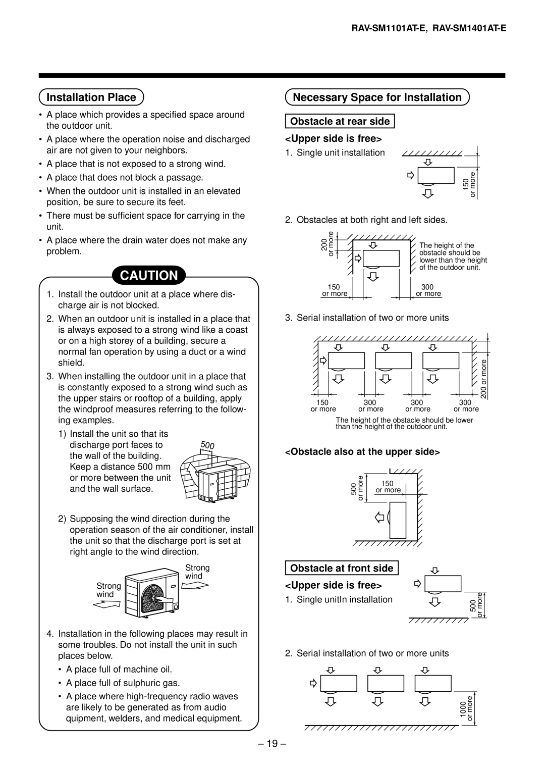 Toshiba RAV-SM561AT-E, RAV-SM1101AT-E, RAV-SM1401AT-E, RAV-SM801AT-E installation manual Single unitIn installation 