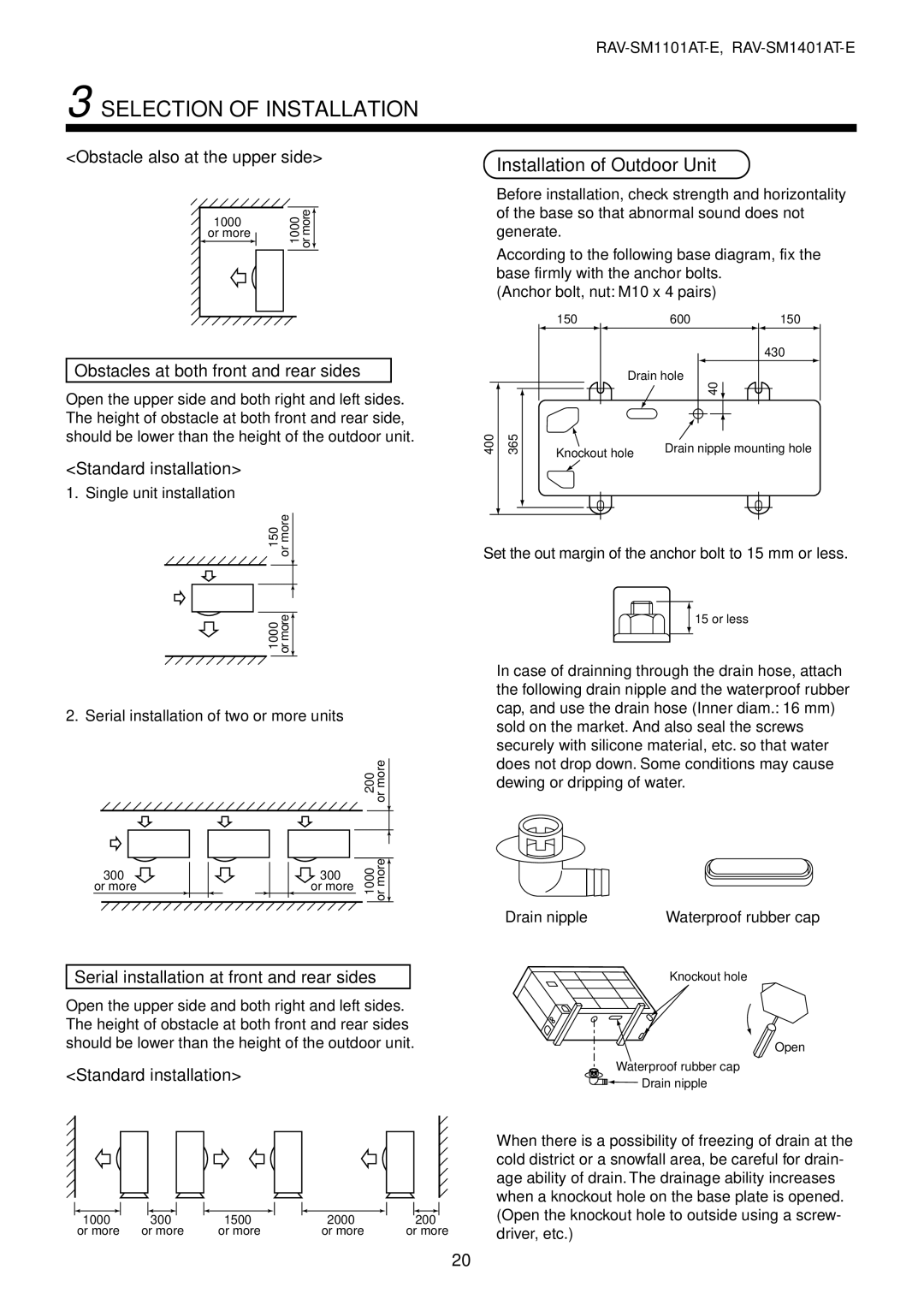 Toshiba RAV-SM1101AT-E, RAV-SM1401AT-E, RAV-SM801AT-E, RAV-SM561AT-E installation manual Or less 