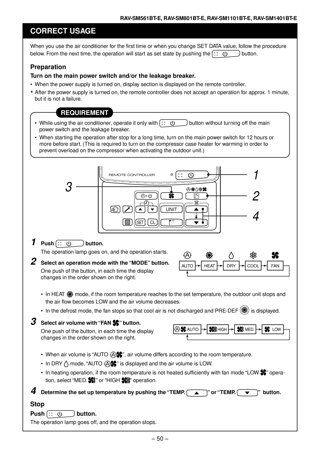 Toshiba RAV-SM801AT-E, RAV-SM1101AT-E, RAV-SM1401AT-E, RAV-SM561AT-E installation manual Correct Usage 